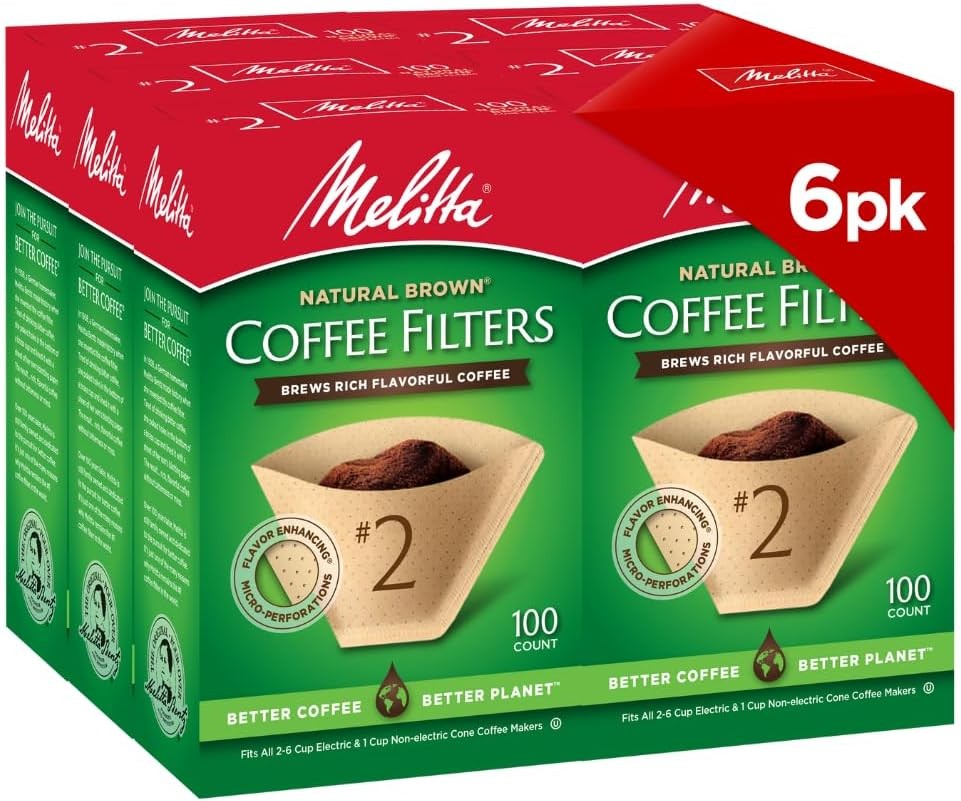 Melitta #2 Cone Coffee Filters, Natural Brown, 100 Count (Pack Of 6), 600 Total