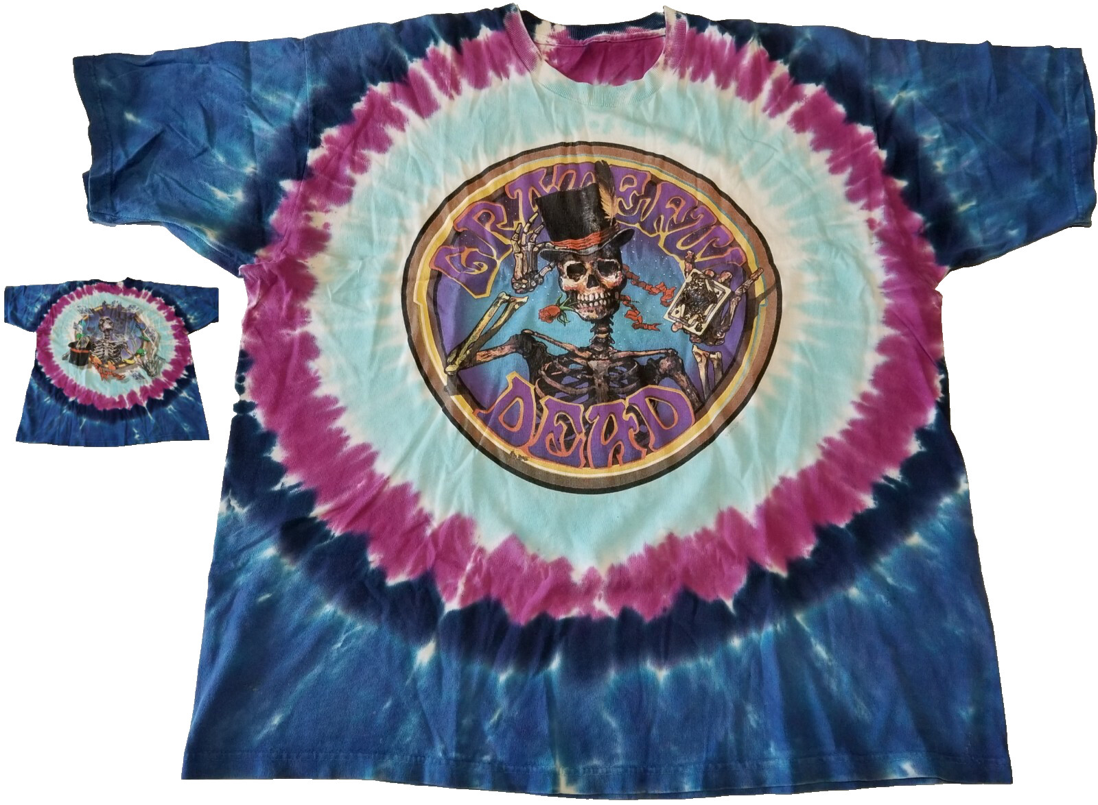 Grateful Dead Tie Dye T-Shirt 2XL Skeleton Poker Cards Queen Spades 1999 Vtg Art
