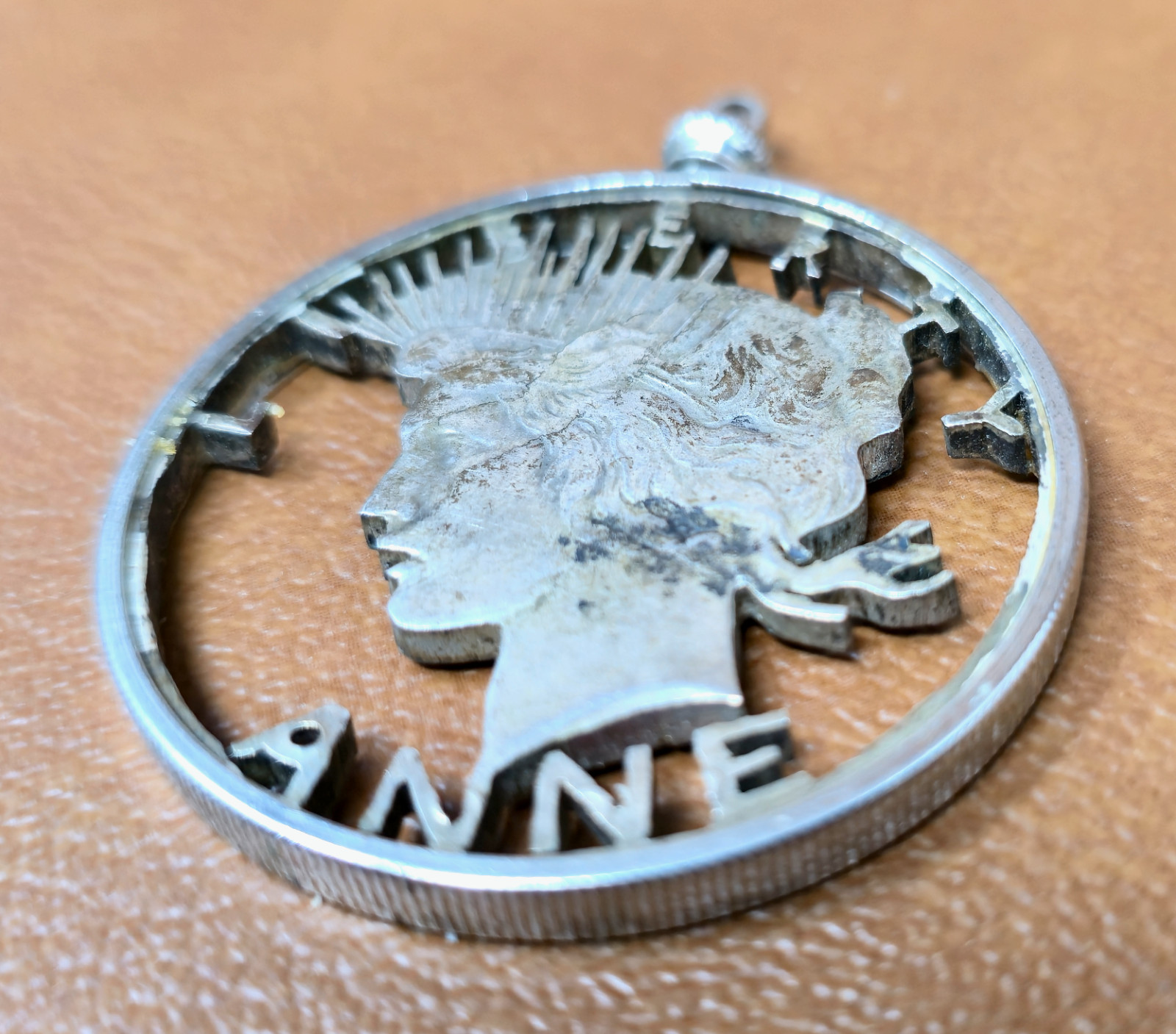 Peace Silver Dollar Cut -Out Coin Pendant Anne