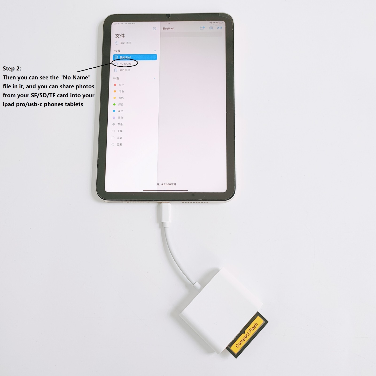 USB C to SD CF Card Reader for iPad Pro/Macbook Supports CompactCF/SD/TF card