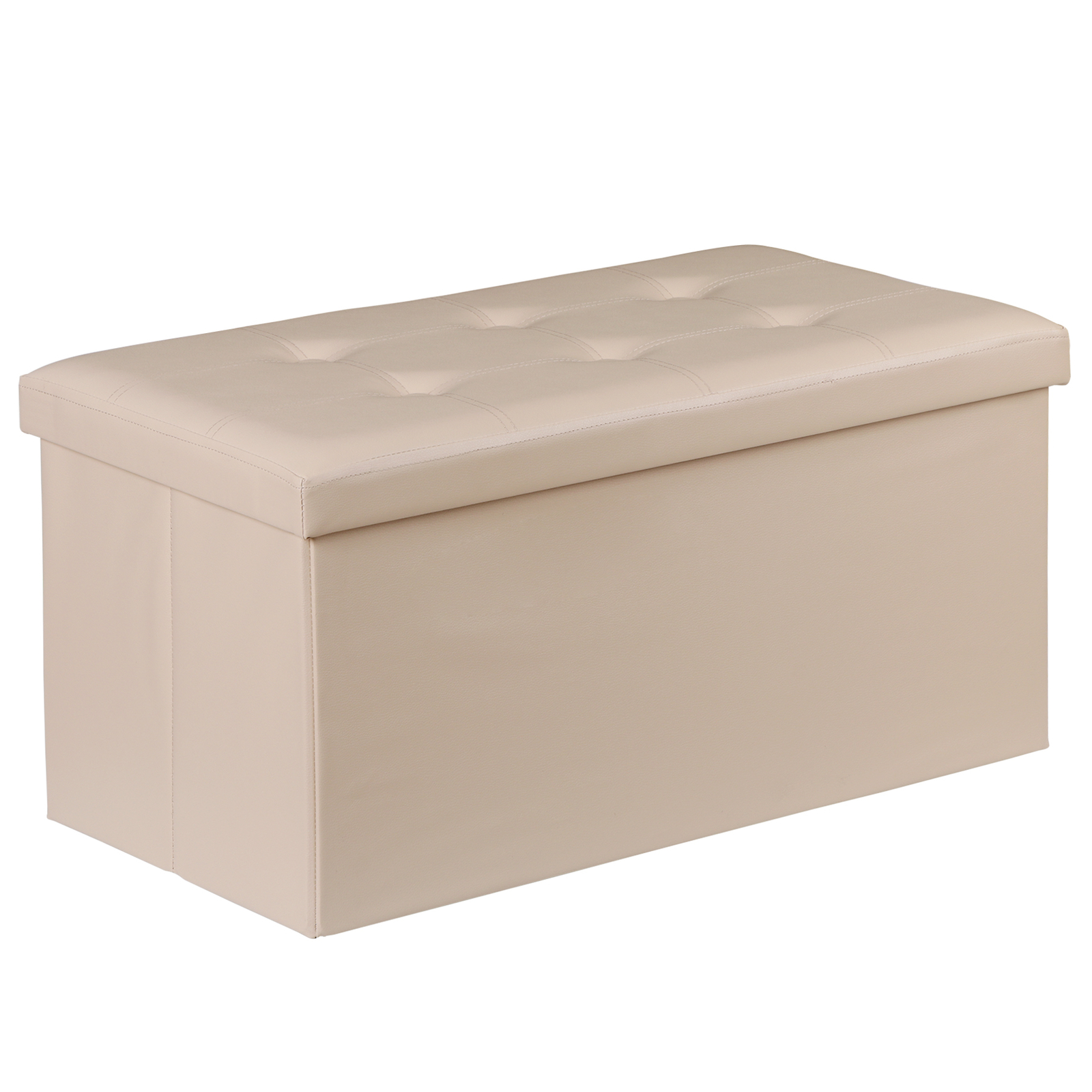 30'' Folding Ottoman Rectangular Footrest Storage Chest with Faux Leather Lid