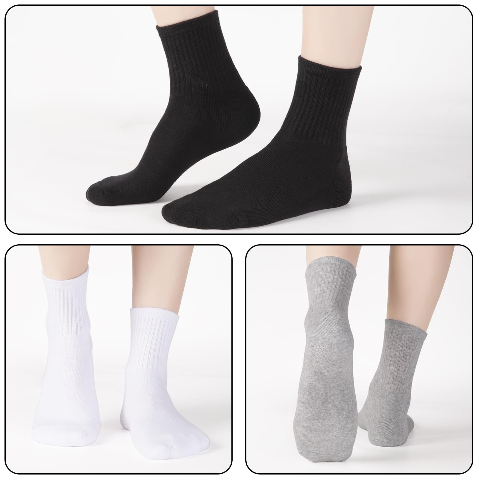 Womens 100% Cotton Cushioned Ankle Socks, Medium-Large, 6