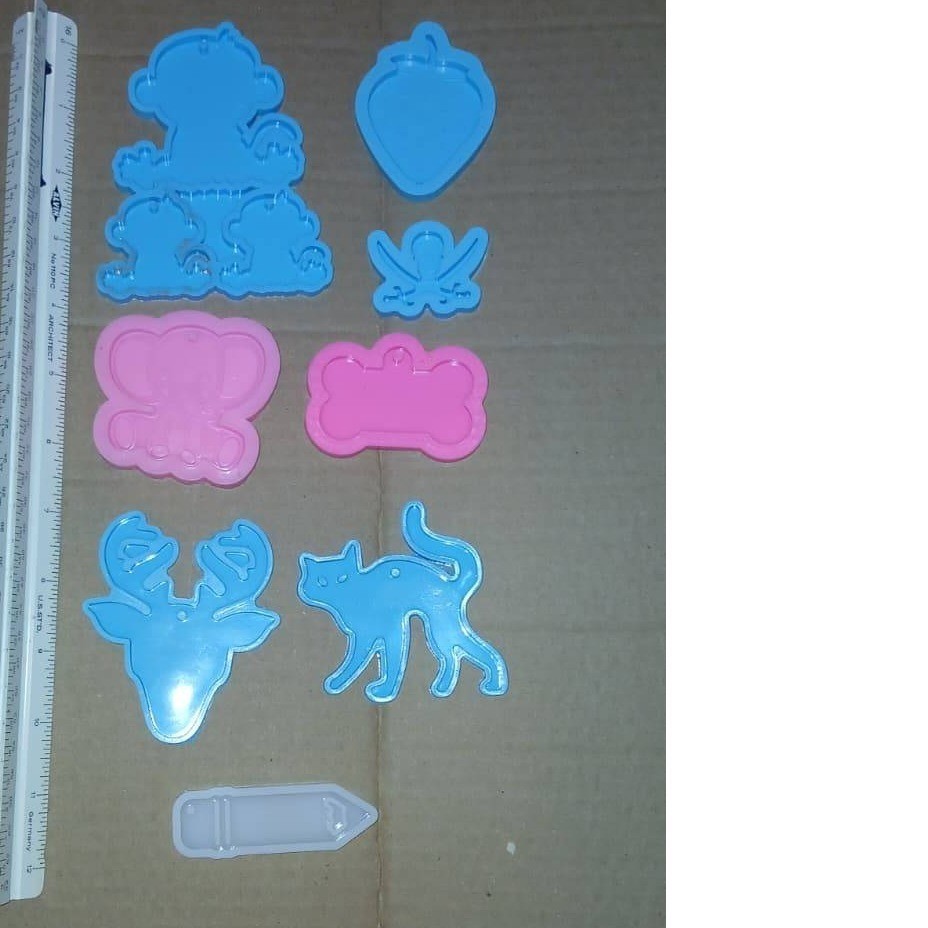 Lot of 8 Silicone Resin Molds Reindeer Cat Elephant Monkey Strawberry Pencil