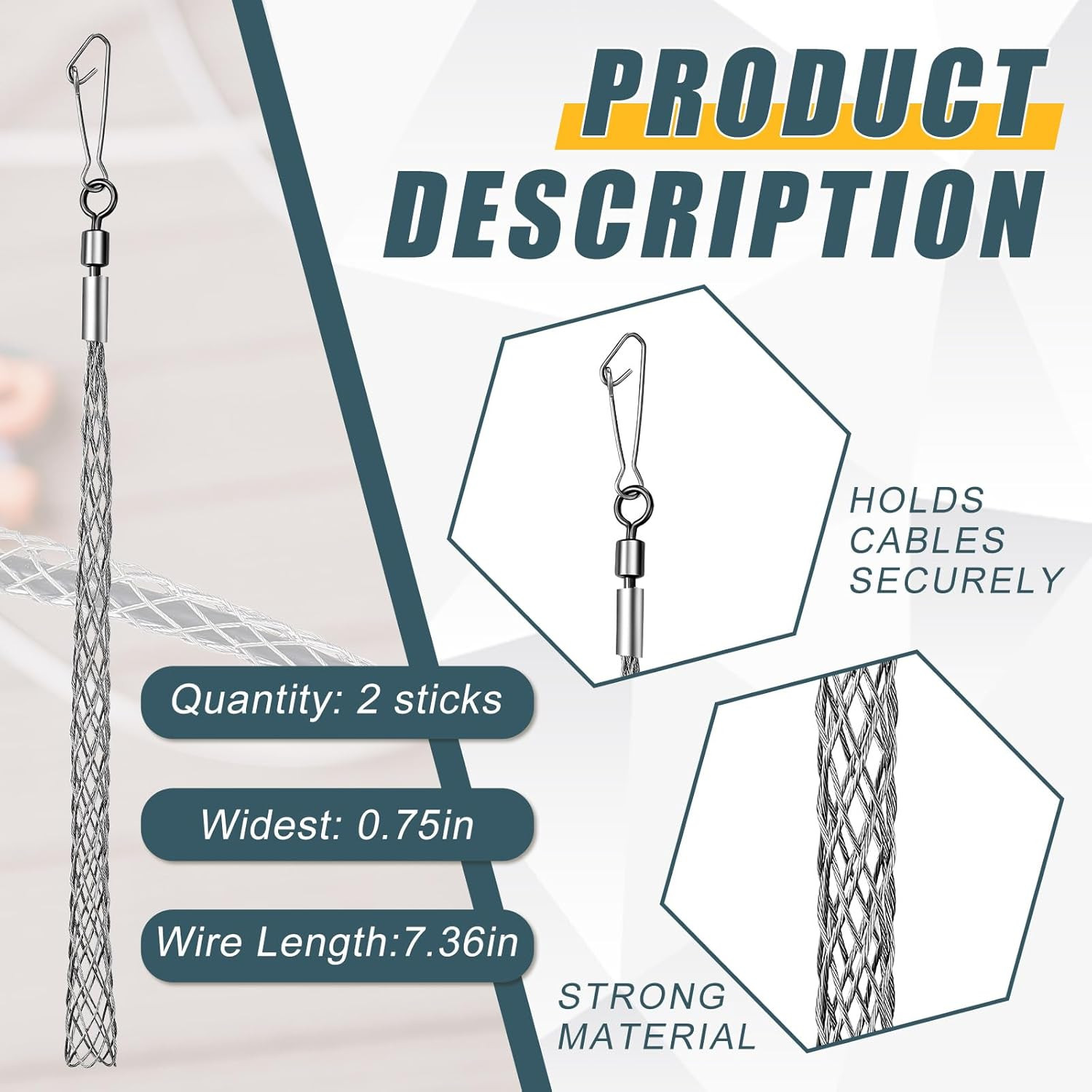 2 Pcs 3/4 in Wire Pulling Grip Mesh Metal Cable Puller Socks Wire Tools for E...