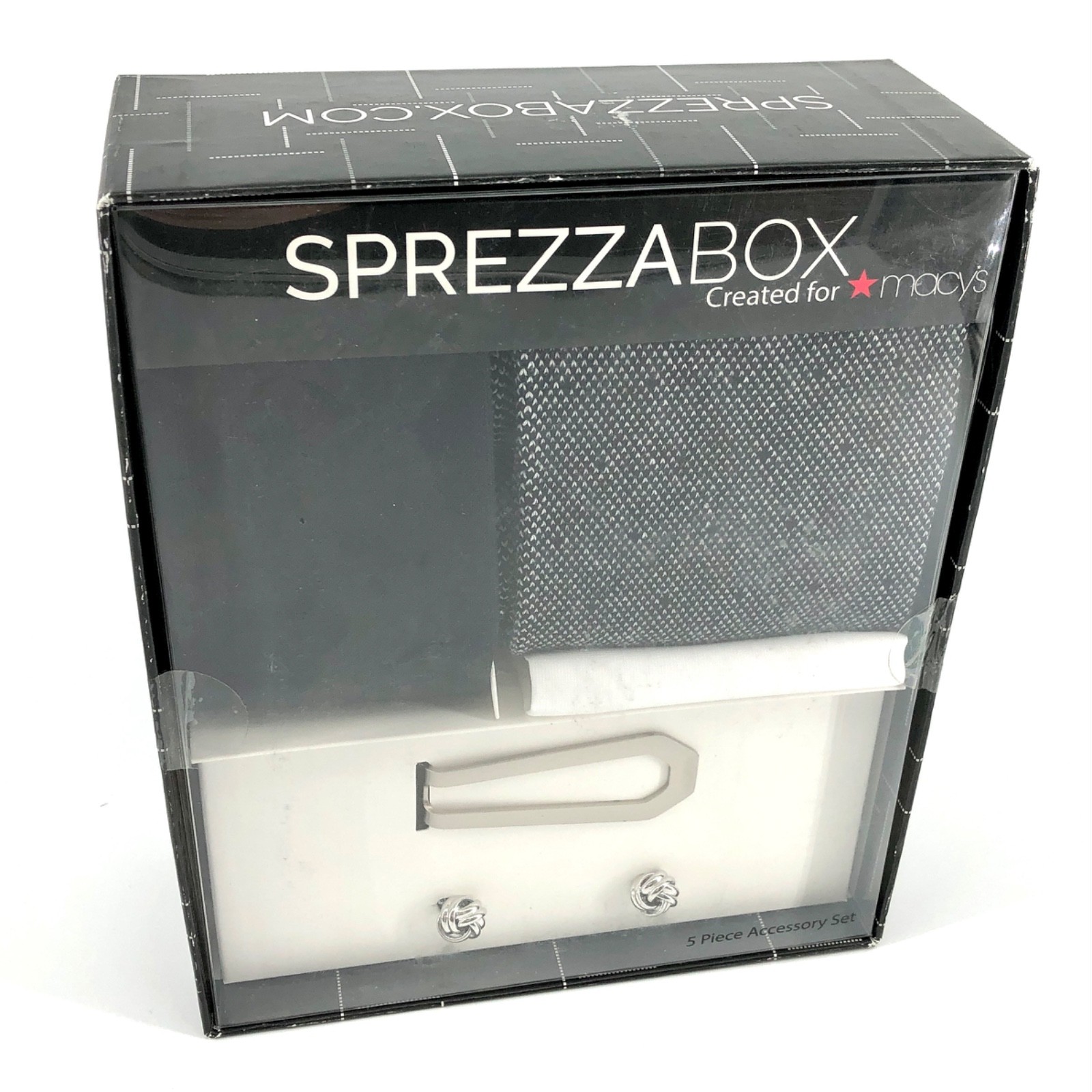 SprezzaBox Modern Mens Necktie Socks Cuff Links Tie Clip (5 Piece Accessory Set)