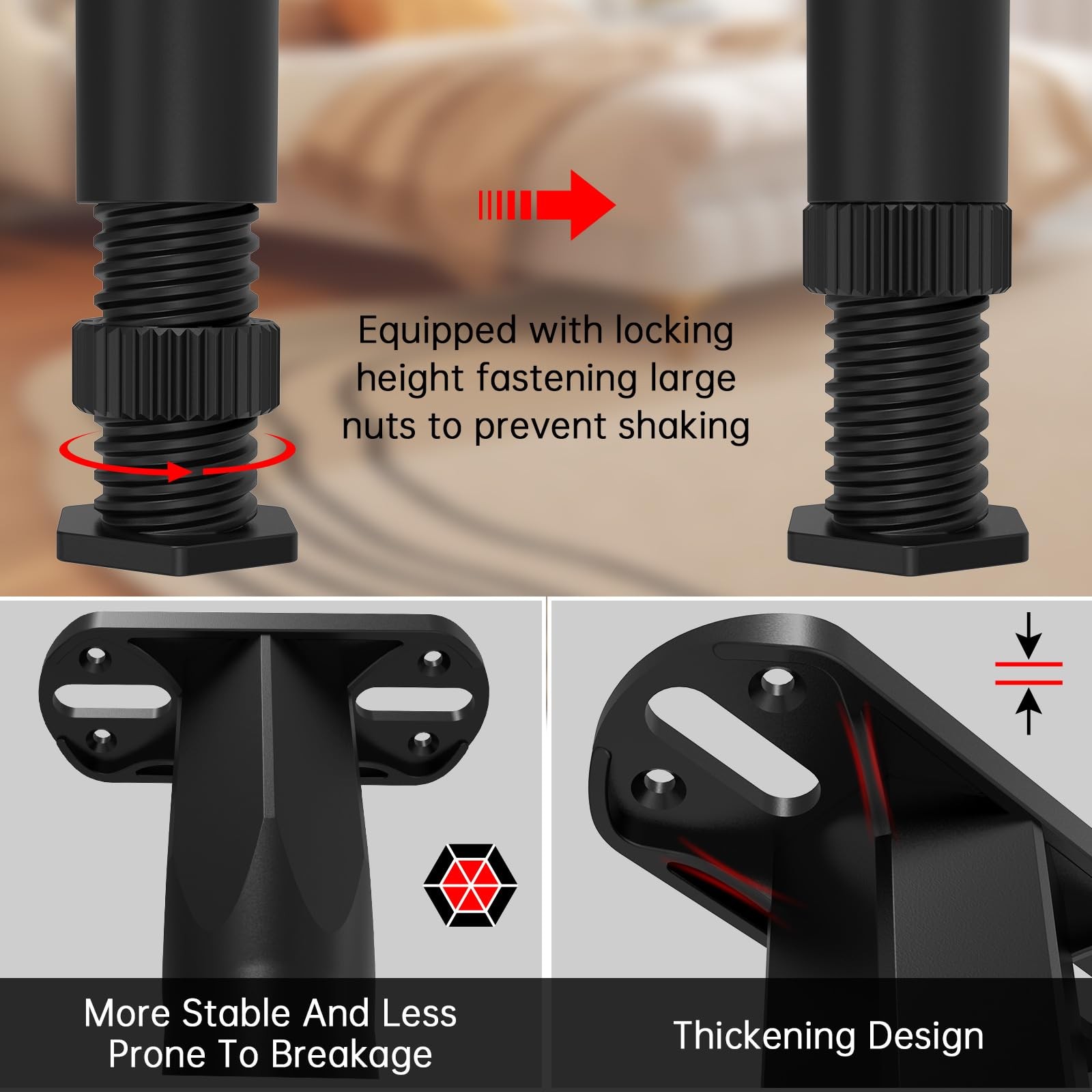 Adjustable Bed Frame Support Legs 8.3"-14.5" Height - 30% Wider Base