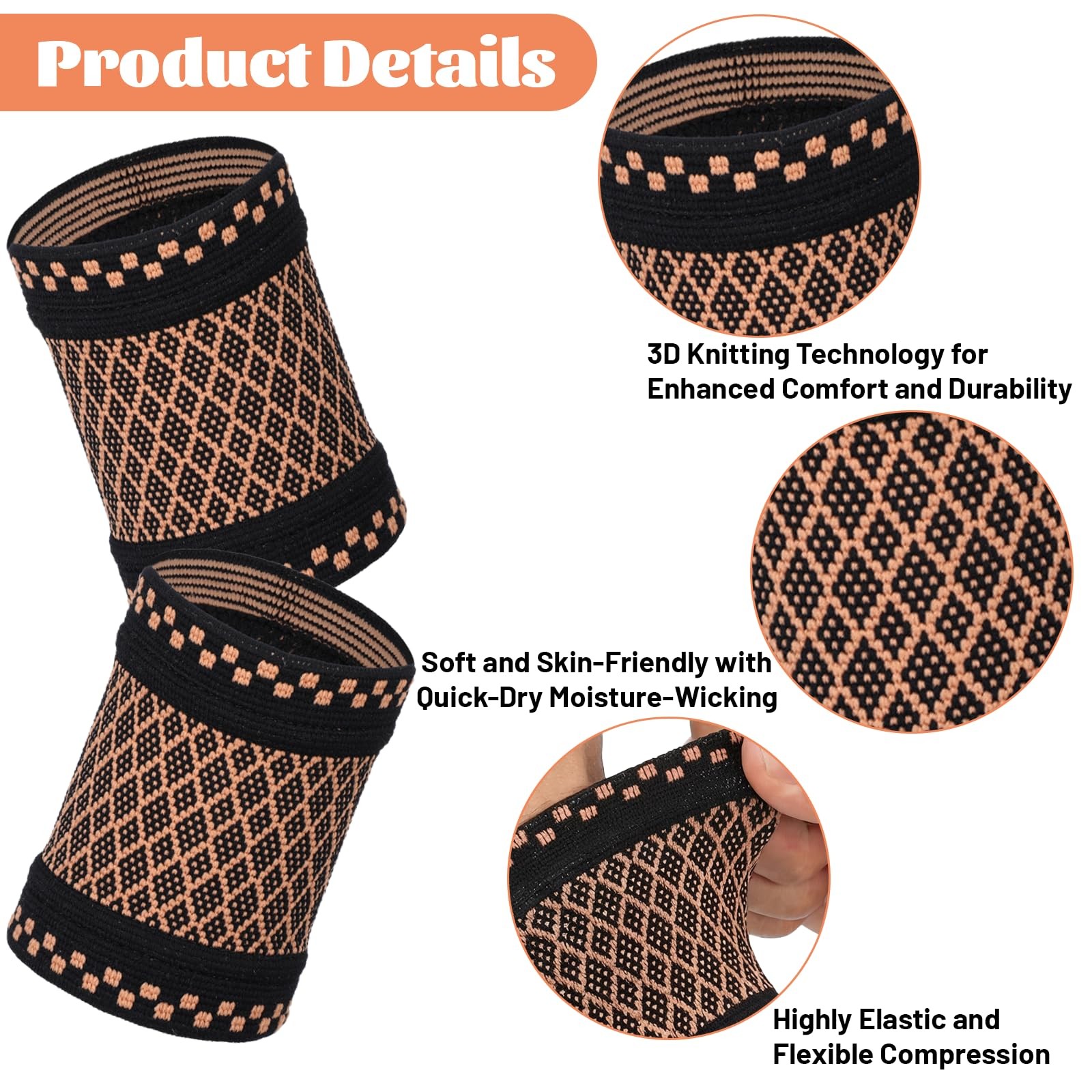 2 PCS Wrist Compression Brace Elastic Support Sleeve Soft Wrap Sport Medium