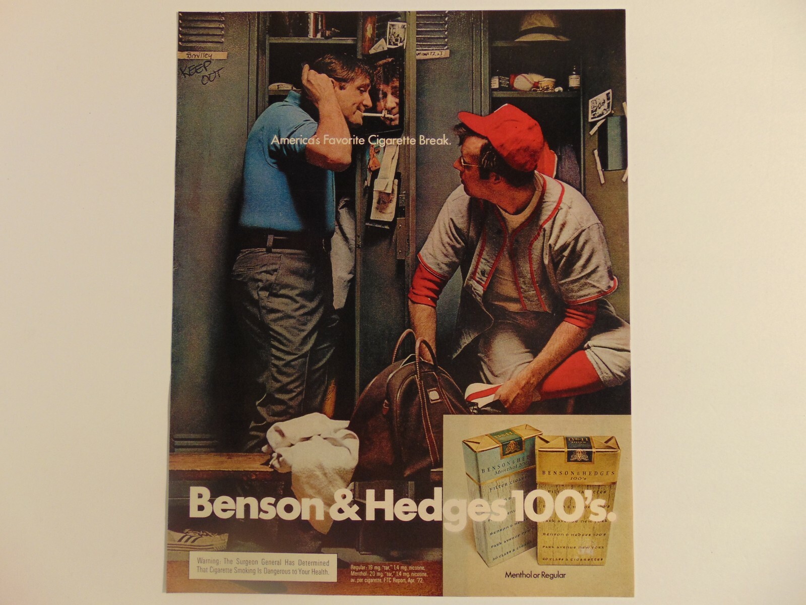 1972 BENSON & HEDGES 100's Man Mirror Bent Cigarette vintage art print ad