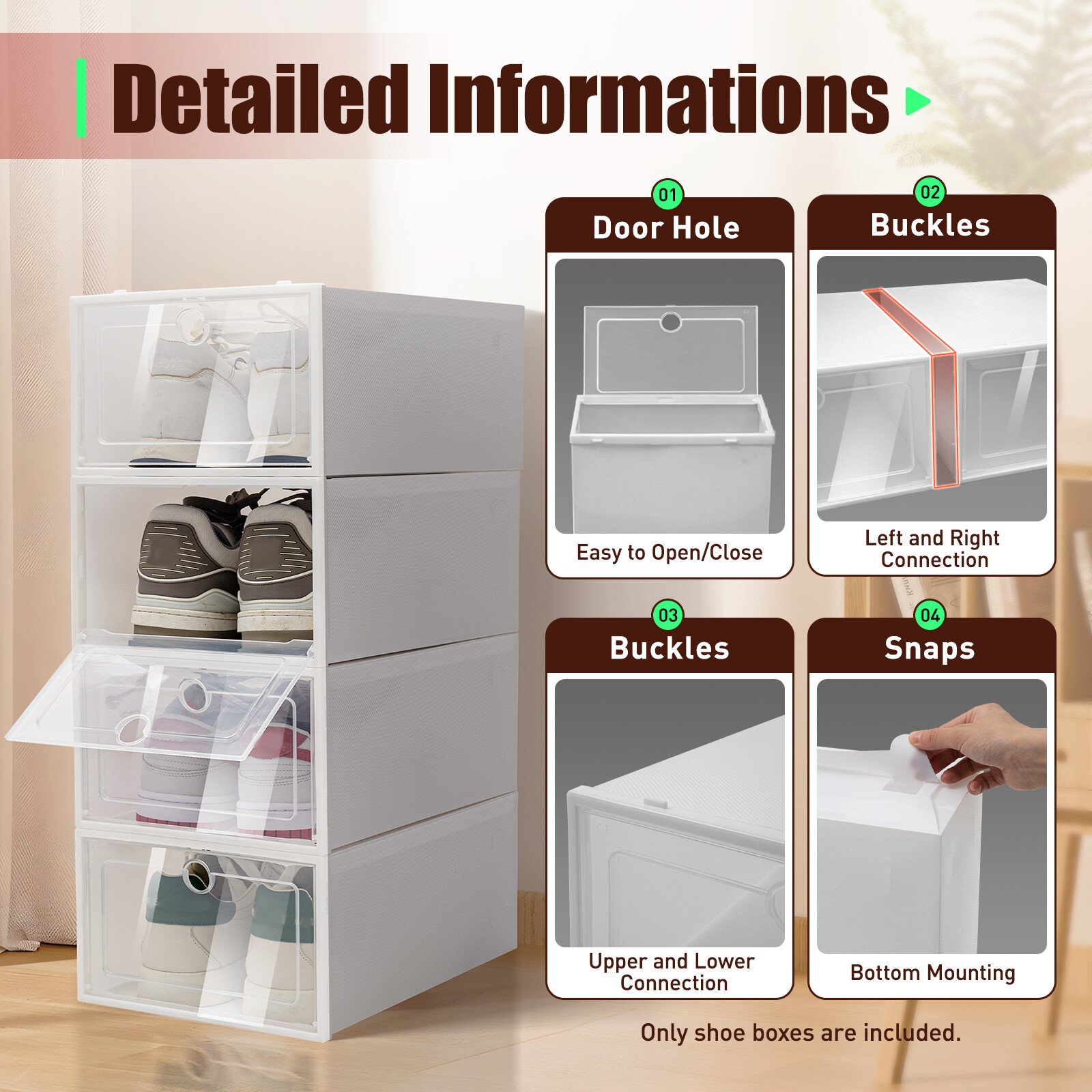 20Pcs Shoe Box Set Foldable Storage Home Clear Organizer Rack Stack Plastic USA