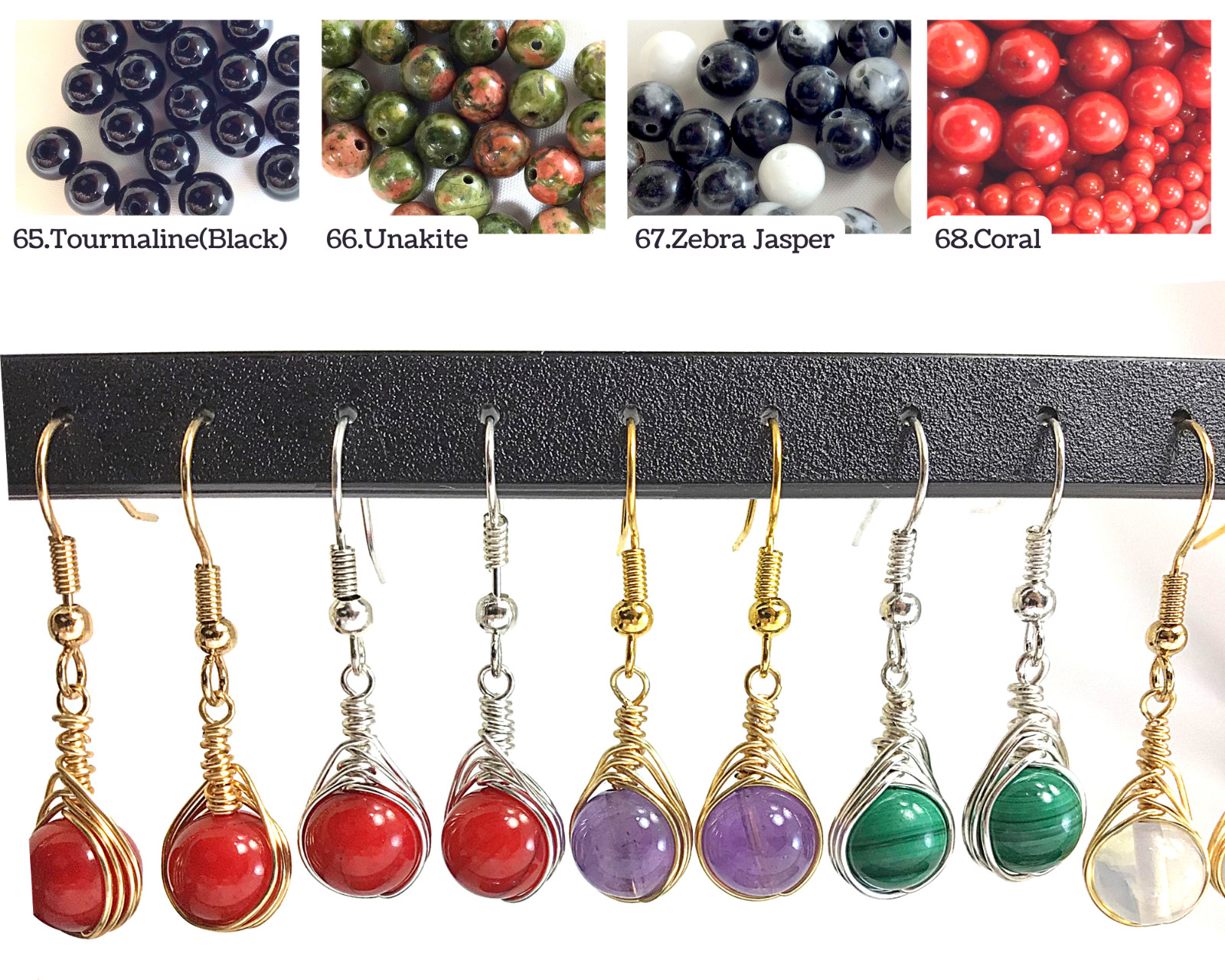 Gemstone Wire Wrapped Earrings, Sterling Silver 14k Gold filled Healing Stone