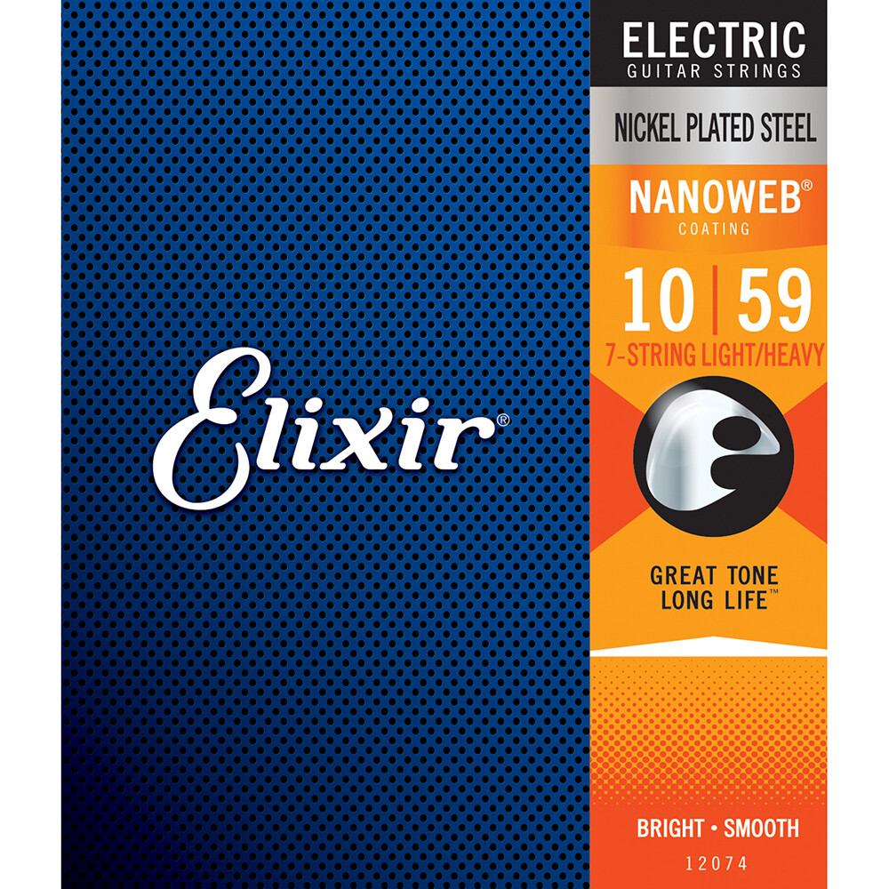 Elixir 12074 Nanoweb Coating Electric Guitar Strings 7-String Light/Heavy 10-59