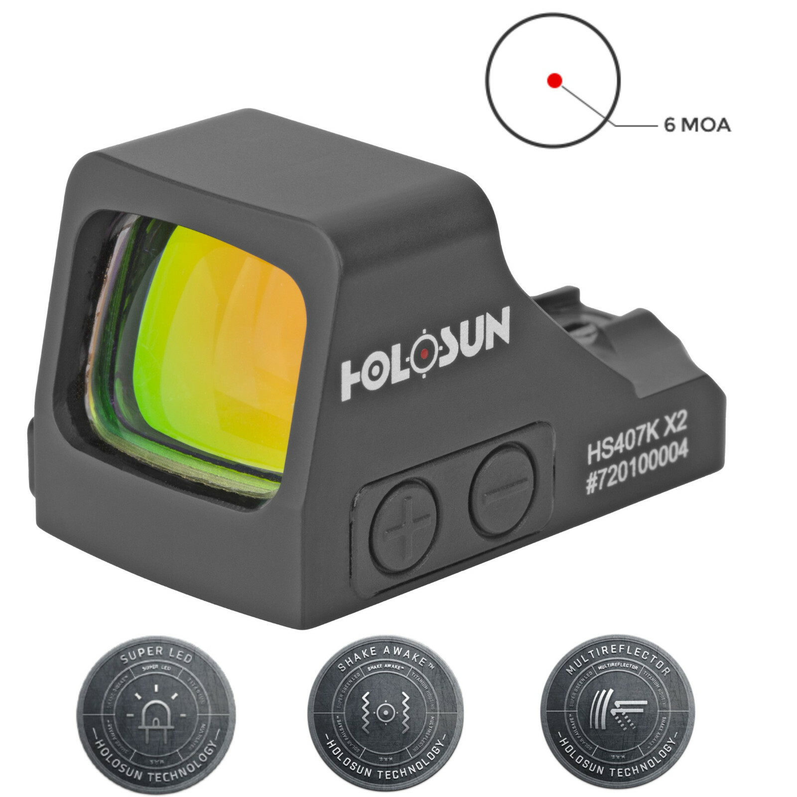 Holosun 407K X2 Pistol Open Reflex Sight Red Dot Reticle 6 MOA Dot HS407K