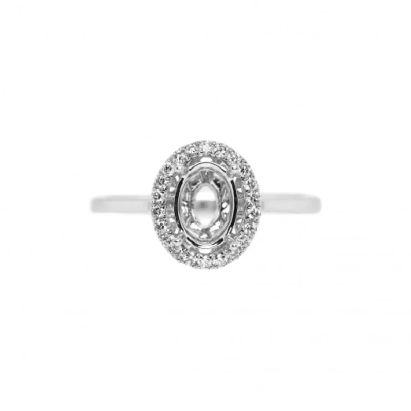 7x5mm Oval Shape Semi Mount Ring 925 Sterling Silver Halo Solitaire Women Ring
