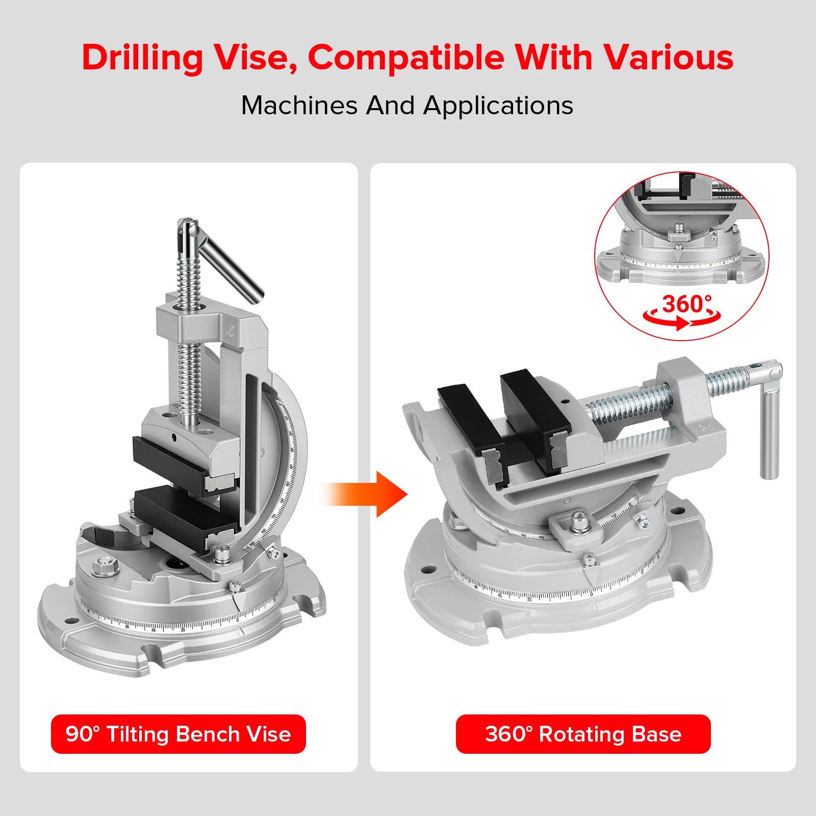 Multi-Angle Bench Clamp with Heavy-Duty Vise Function: 0-90° Tilt, 360° Swive...