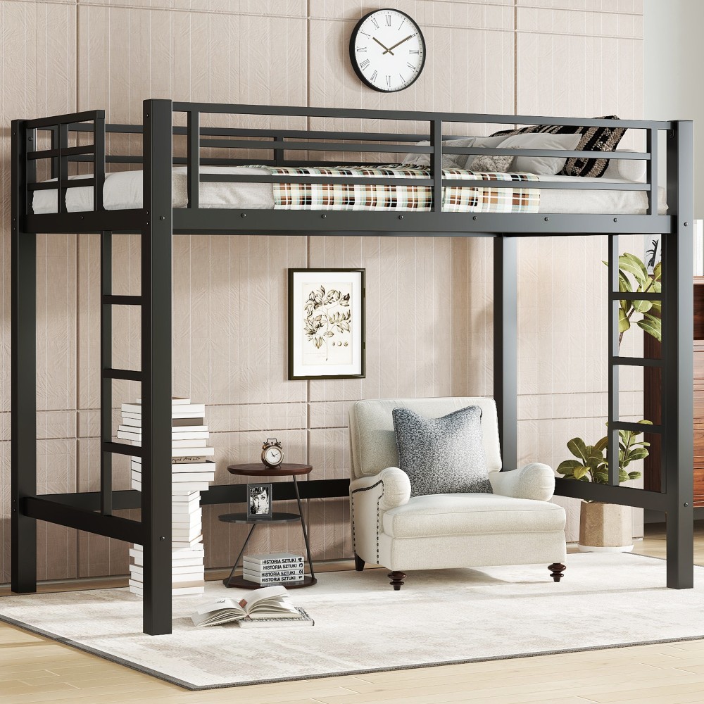 Twin Full Queen Loft Bed Frame Heavy Duty Metal Sturdy Steel with Safety Ladder