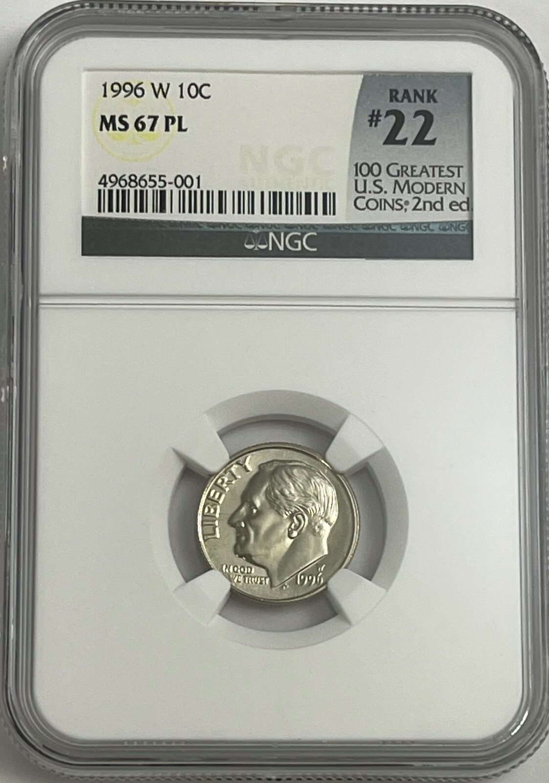 1996 W Roosevelt Dime NGC MS67 PL #22 Of 100 Greatest US Modern Coin Proof Like