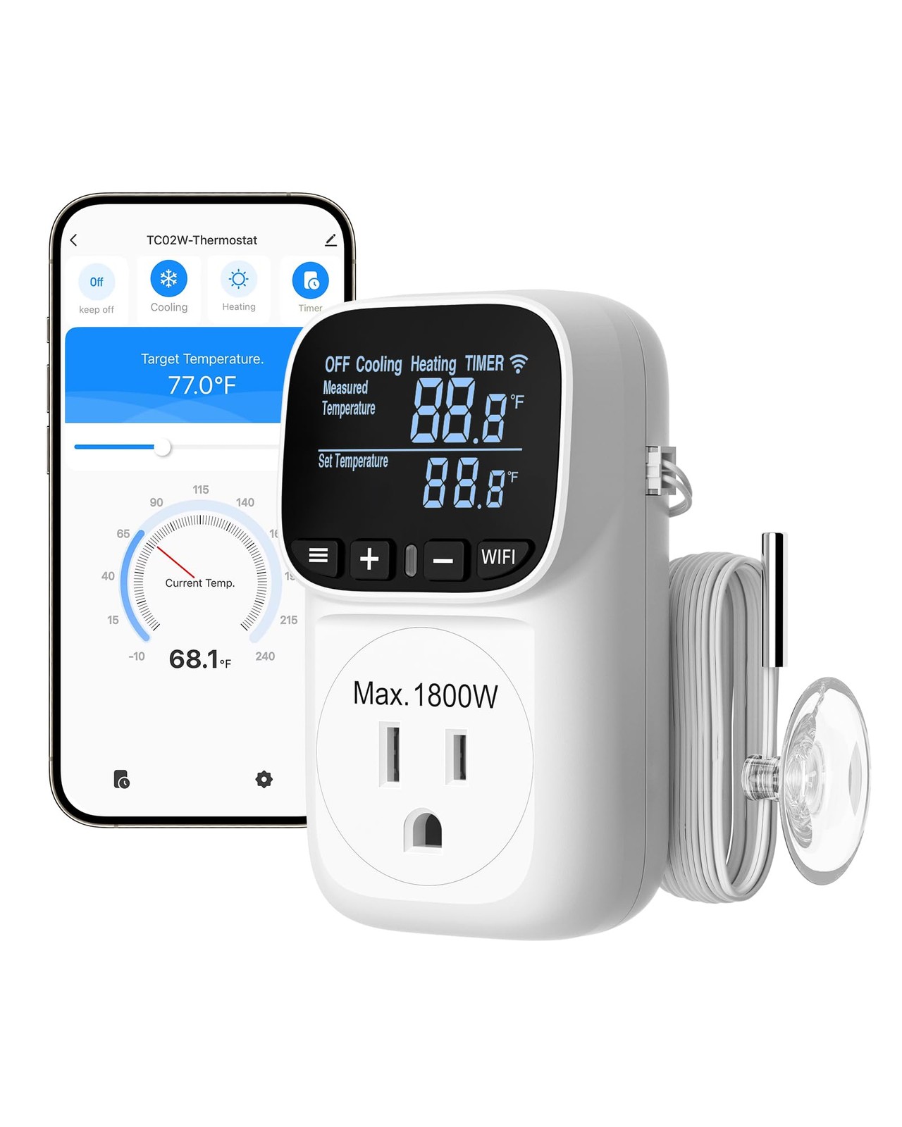 DEWENWILS Smart WiFi Temperature Controller, 15A 1800W Thermostat White