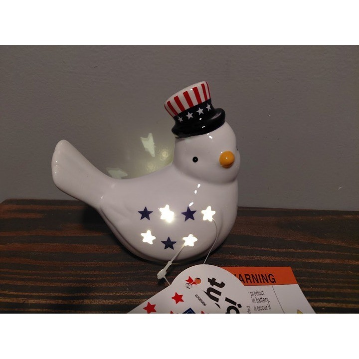 Stars & Stripes Light Up Bird Hat 4.5 x 4.75 x 3 inch Ceramic