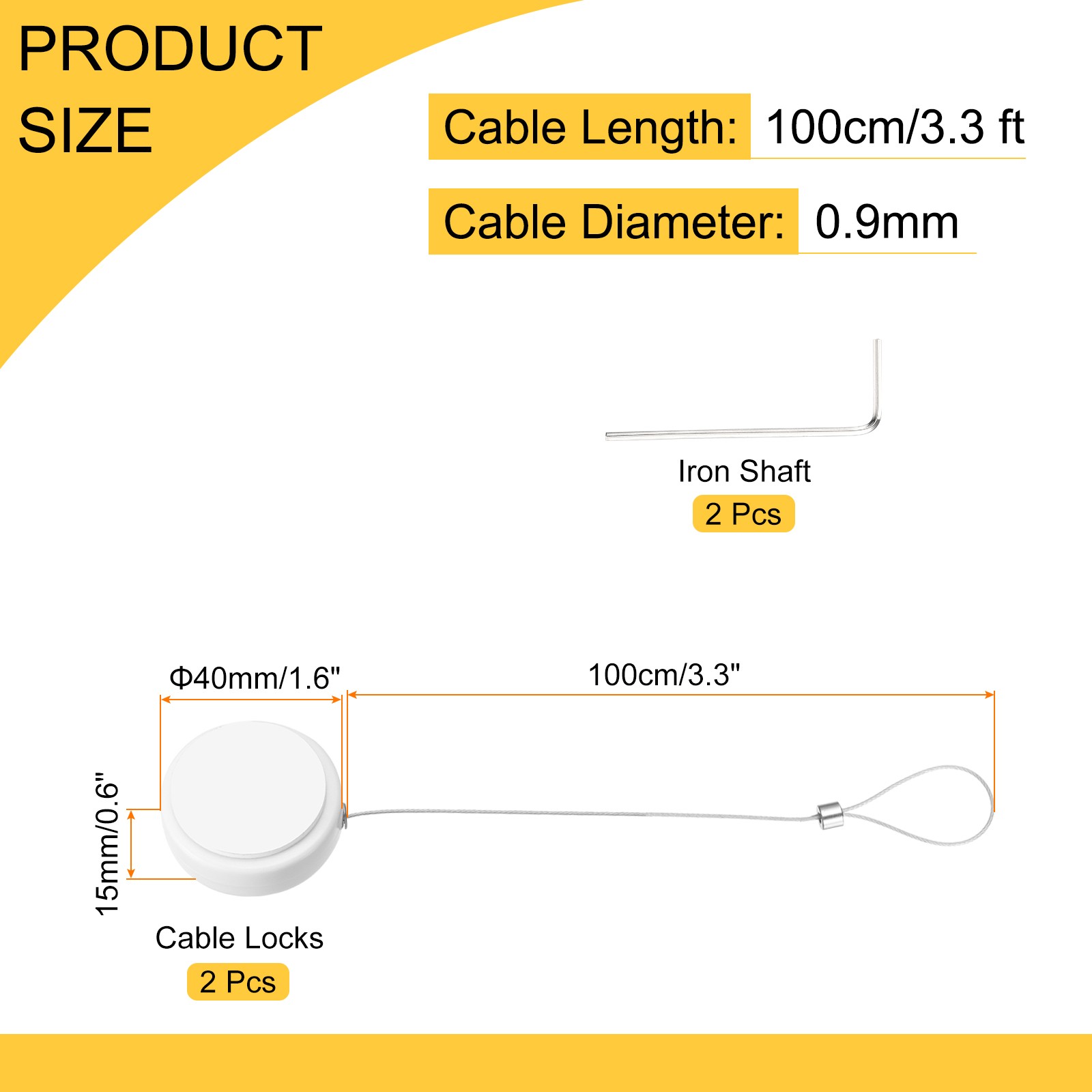 3.3ft Retractable Cable Security Lock with Latch Wrench 150 g White,2 Pack