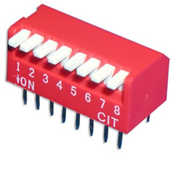 Piano Style DIP Switches 8 Poles Positions Gold Through Hole