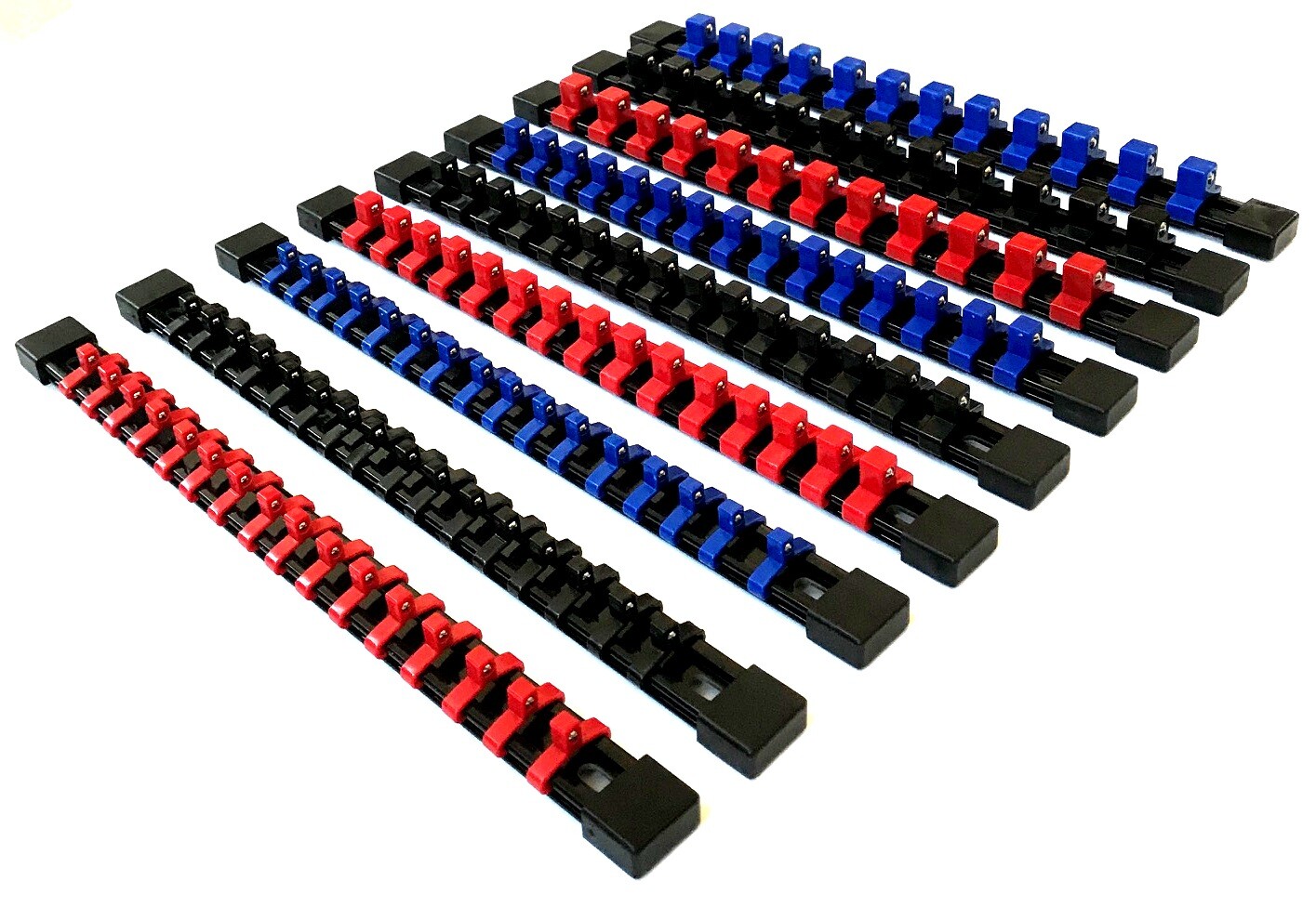 9 GOLIATH INDUSTRIAL MOUNTABLE SOCKET RAIL RACK HOLDER SET 129 CLIPS 1/4 3/8 1/2