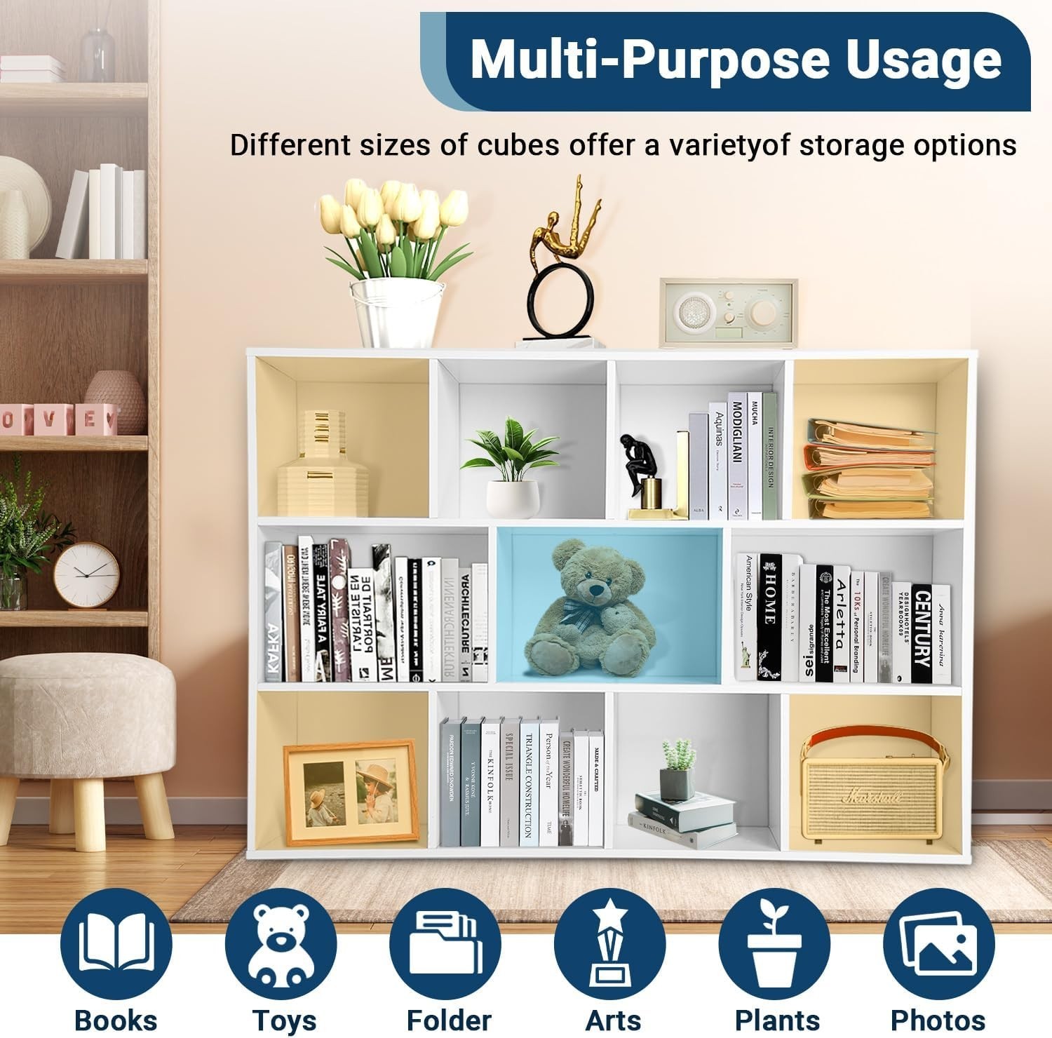 11 Cube Storage Organizer 4 Tier Stackable Bookcase Open Storage Display
