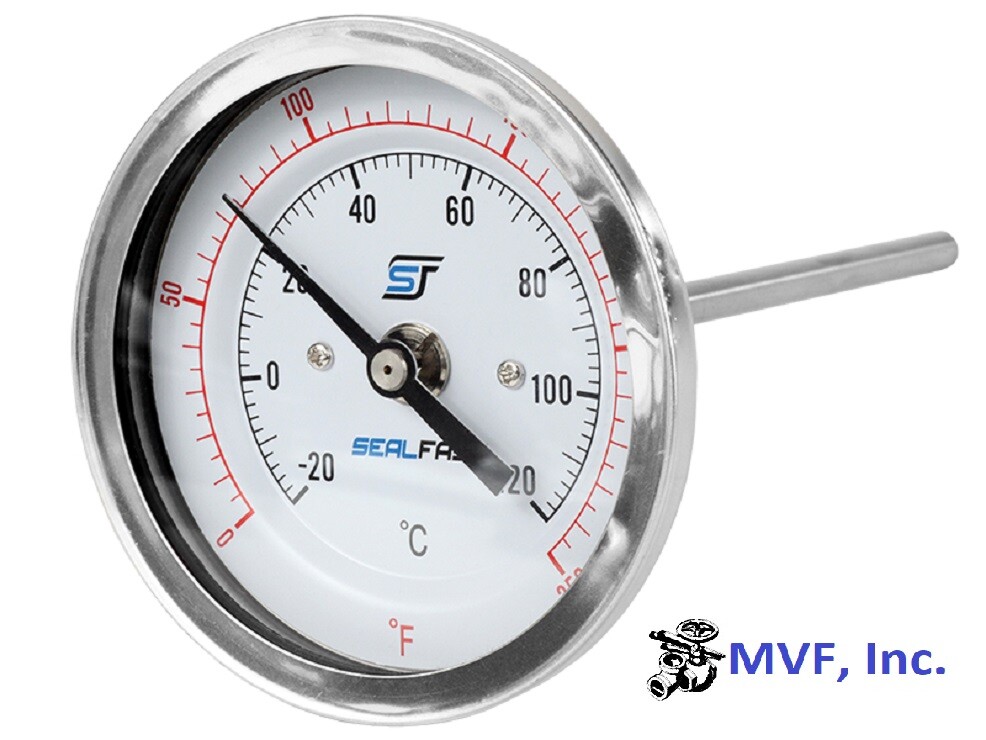 Thermometer 3" Face 6" Stem 0-250° F/C 1/2 NPT Back Home Brewing 944P4