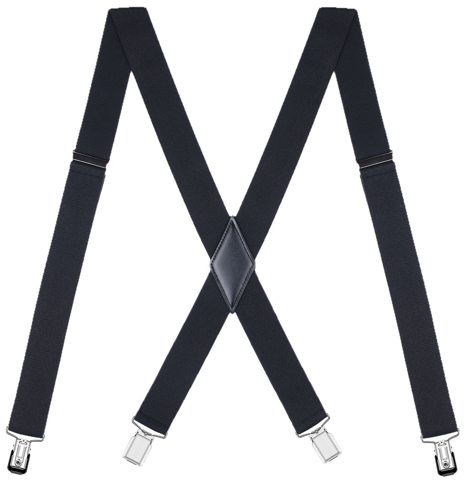 Mens Suspenders X Back Adjustable 1.4'' Wide with Heavy Duty Clips Black-1