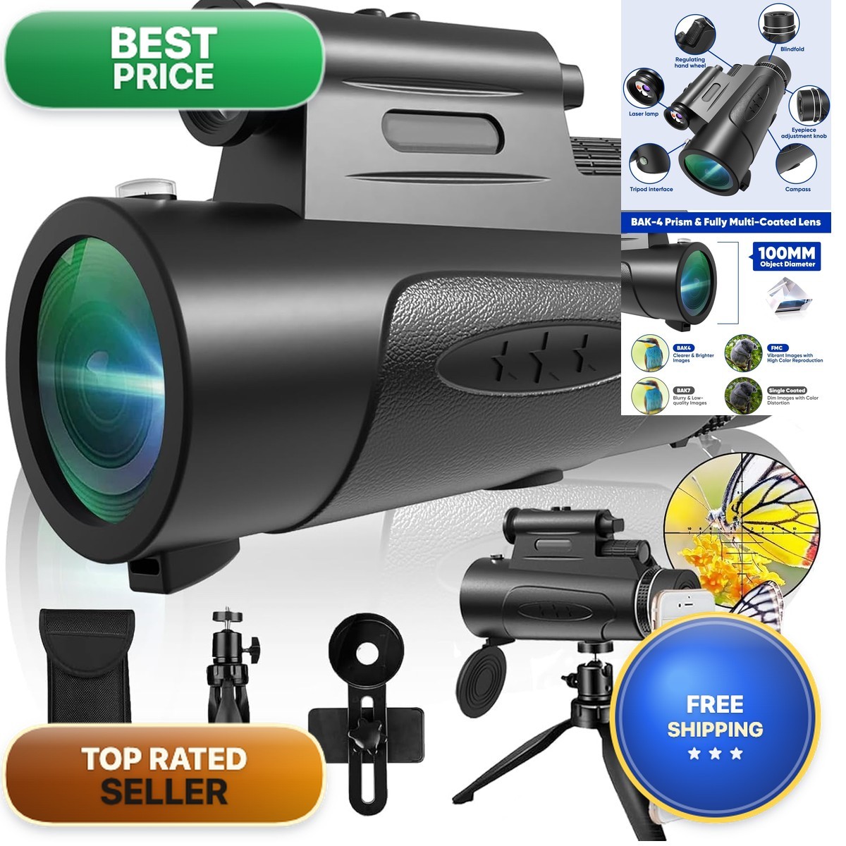 Asxmhgo Monocular Telescope Lights Hd Monoculars 80X100 For Adults High Powered