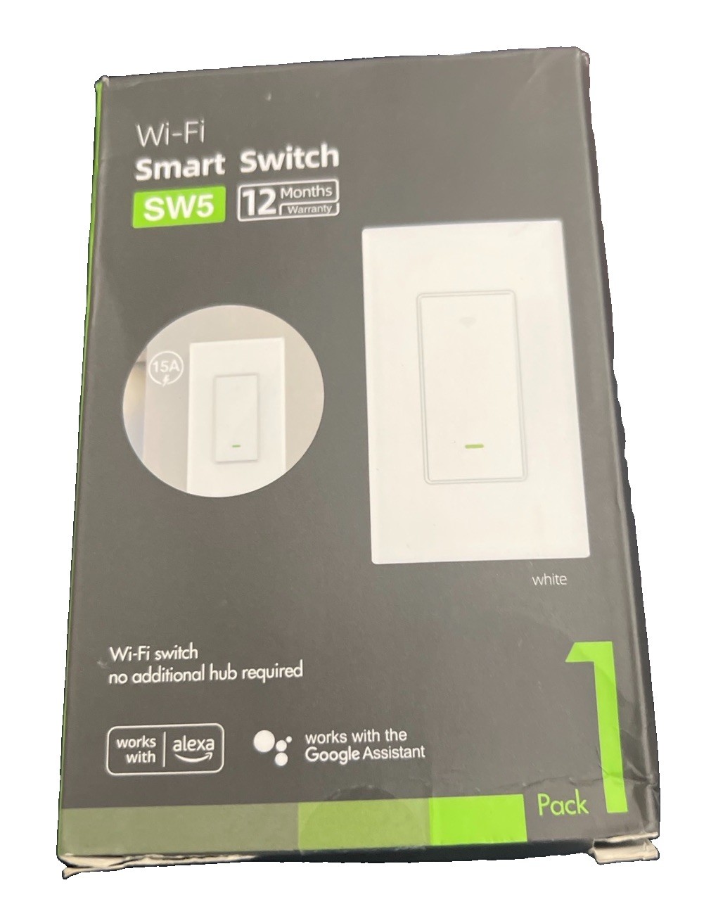 SW5 Wi-Fi Smart Light Switch 15A Smart Home Alexa Google Assistant White NEW