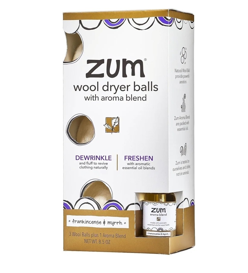 Zum Wool Laundry Balls for The Dryer with Essential Oil Spray Frankincense Myrrh