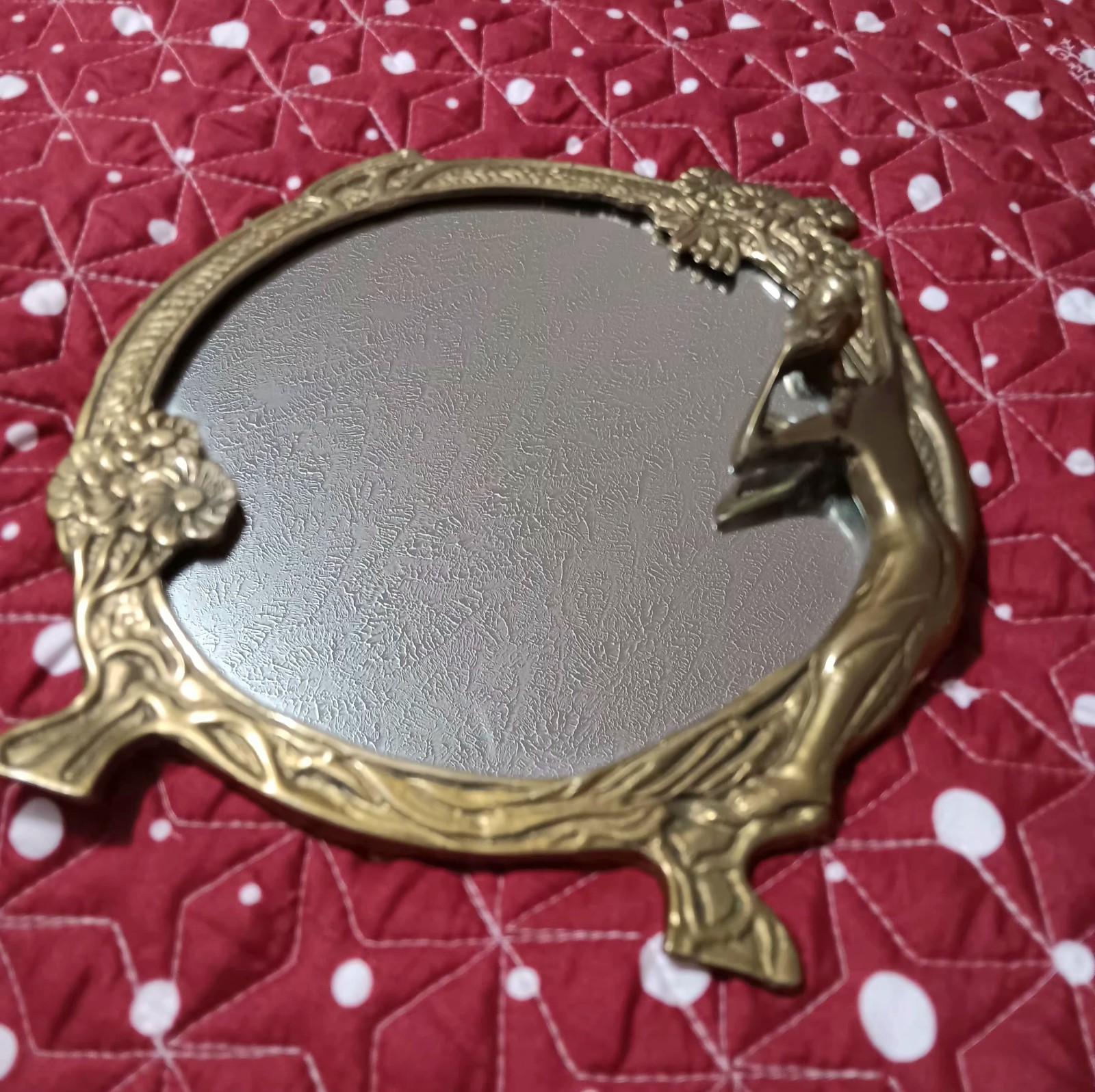 Lady Of The Lake Mirror Brass Art Nouveau Vintage