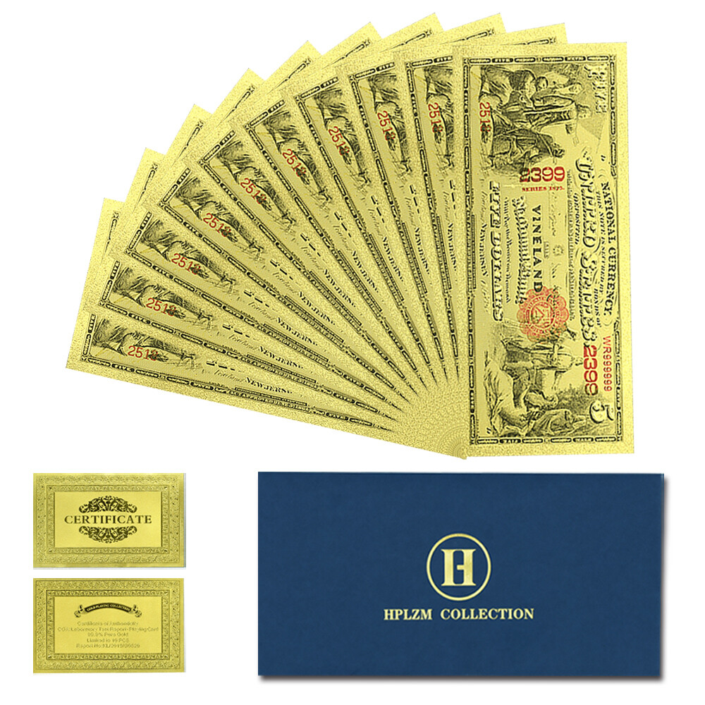 American Five Dollars Gold Foil Plastic Banknotes 10pcs in Envelope Collectibles