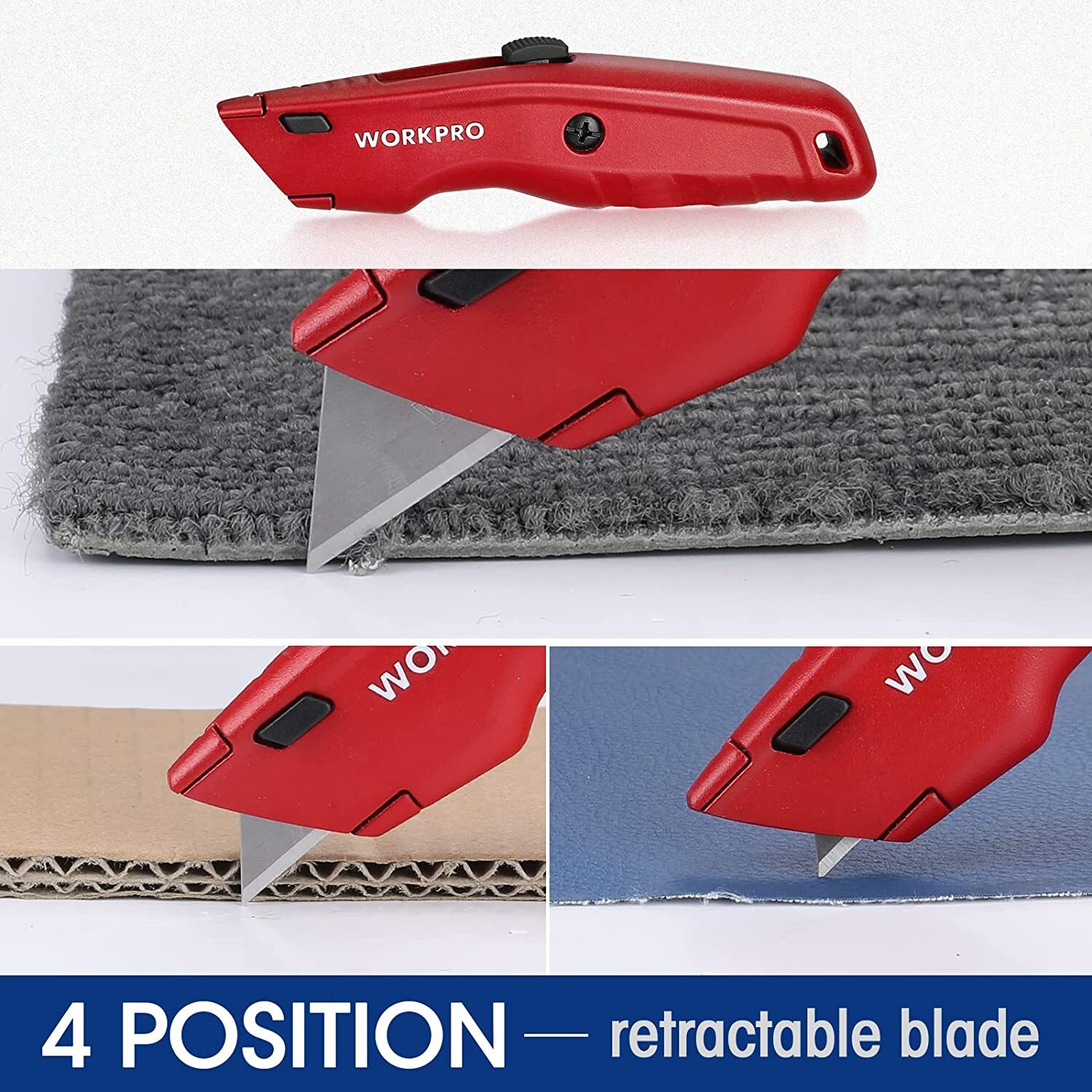 WORKPRO Premium Utility Knife w/10 Extra Blade Quick Change Blade Black/Blue/Red