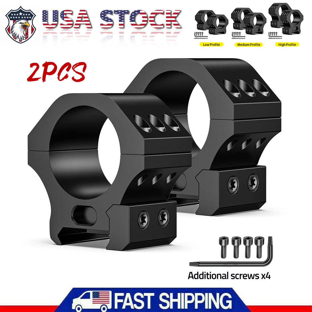 2-Piece 30mm Scope Rings Low/Medium/High Profile Rifle Scope Mount for Picatinny