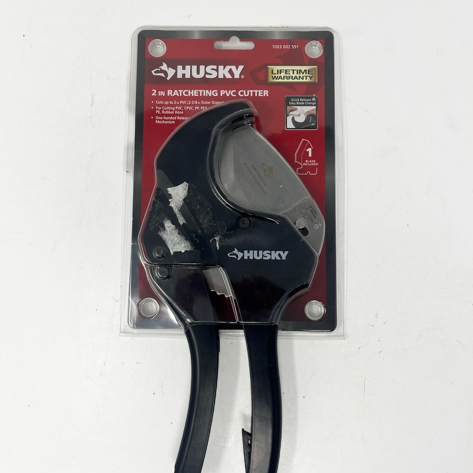 Husky 2 in. Ratcheting PVC Cutter Stainless Steel Blade Slight Ripples See Photo