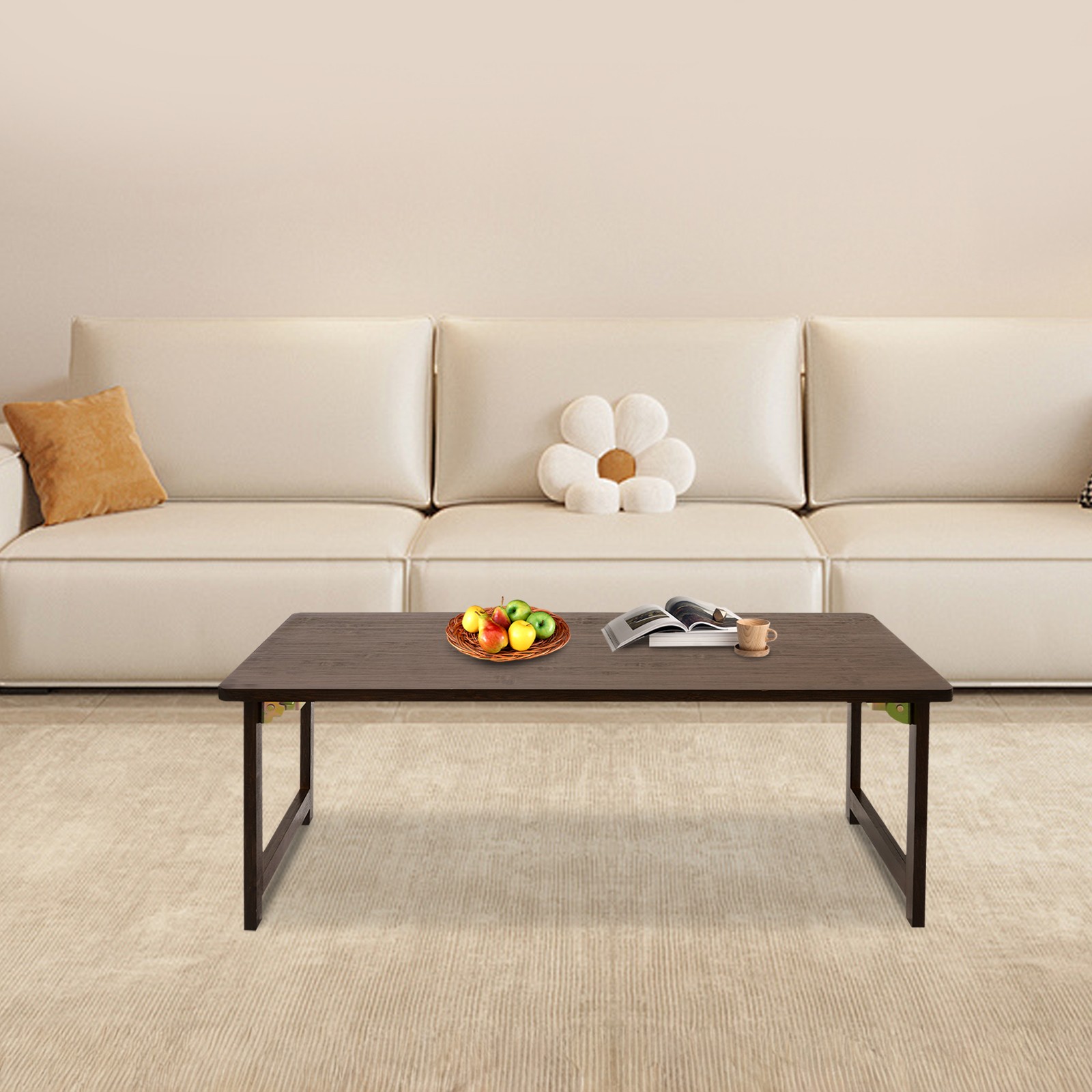 Folding Floor Table Foldable Coffee Table Sitting Dining Table Walnut Color NEW