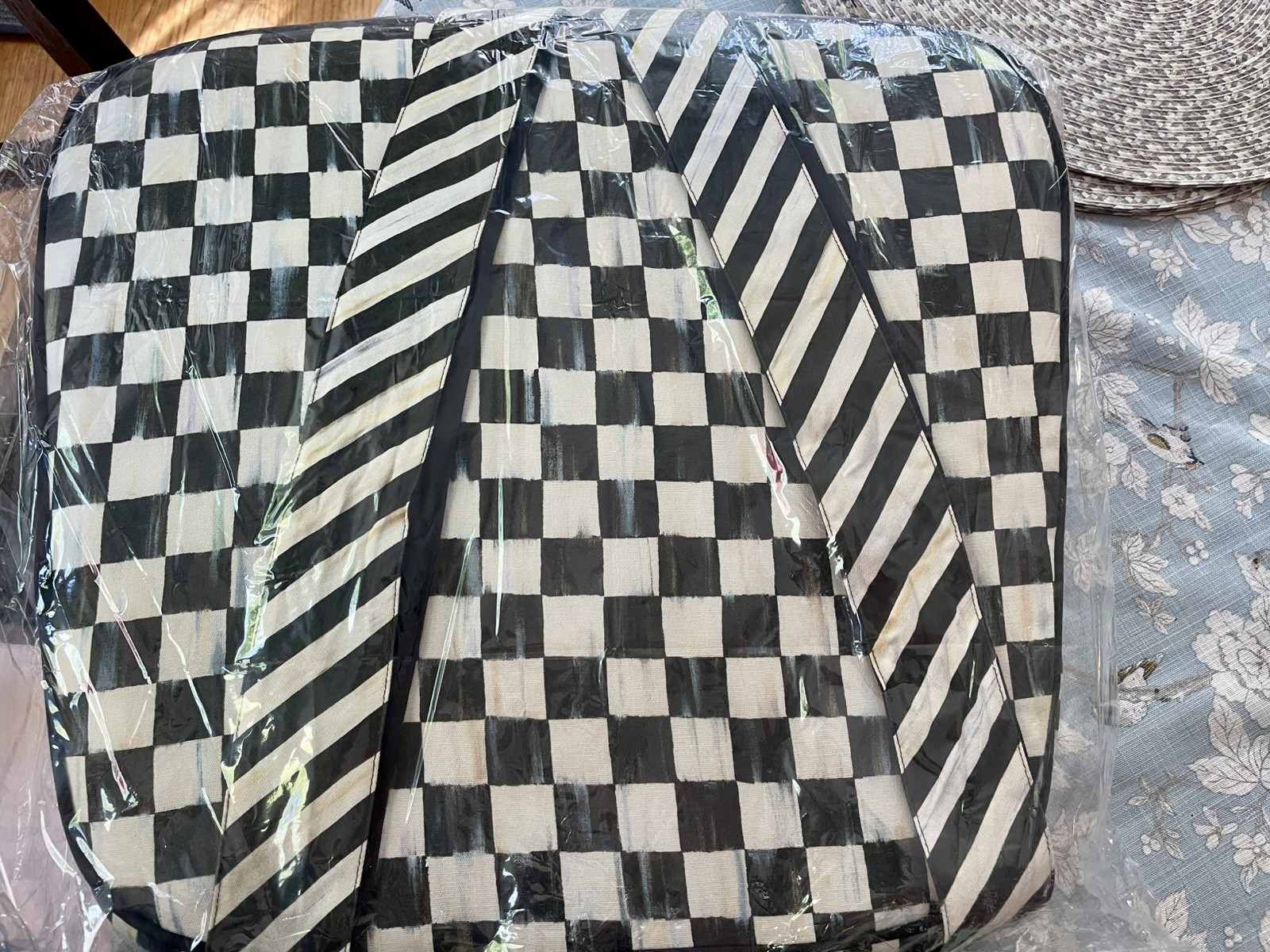 MacKenzie Childs Black Courtly Check Chair Cushion 18" x 17" Set of 4 EXC