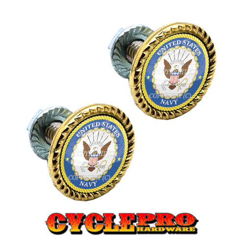 2 Gold Brass Plated License Plate Frame Tag Bolts USN NAVY - 003