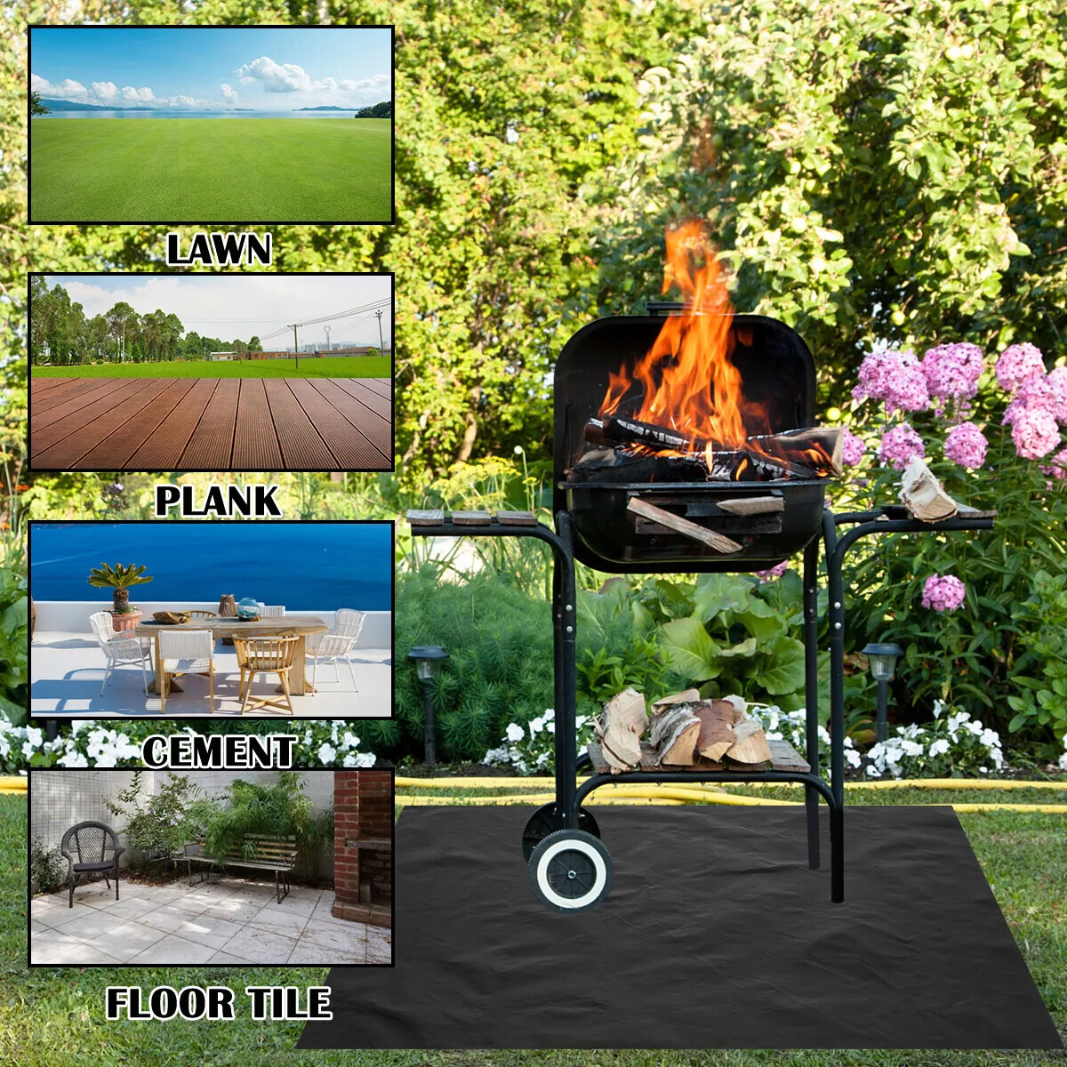 40"x40" Fireplace Floor Protection Rug BBQ Floor Protective Mat Fireproof Pad
