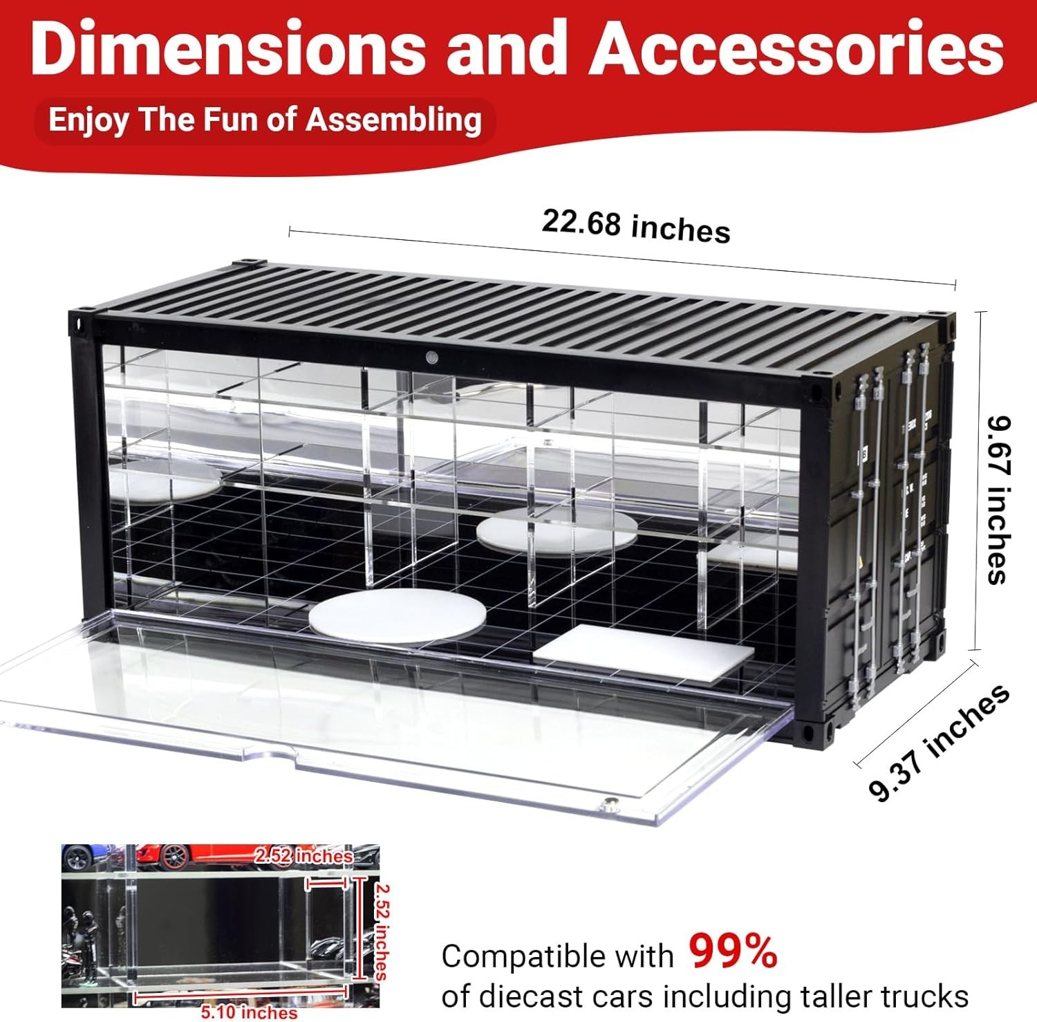Car Display Case 16 Acrylic LED Light 1/43 Model Diecast 1/64 Garage Box Cabinet