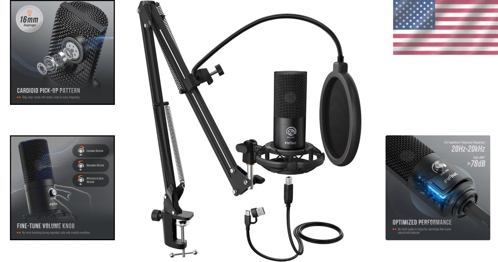 Ultimate USB Microphone Kit with Adjustable Boom Arm for Streaming & Podcasting