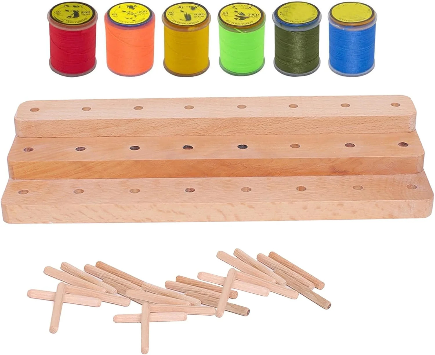 Wooden Fly Tying Thread Spool Stand,Spools Thread Holder Organizer for Tying Fly