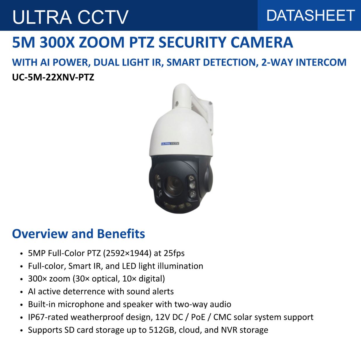 5M 300X ZOOM PTZ SECURITY CAMERA AI DETECTION POWER DUAL LIGHT 2WAY INTERCOM