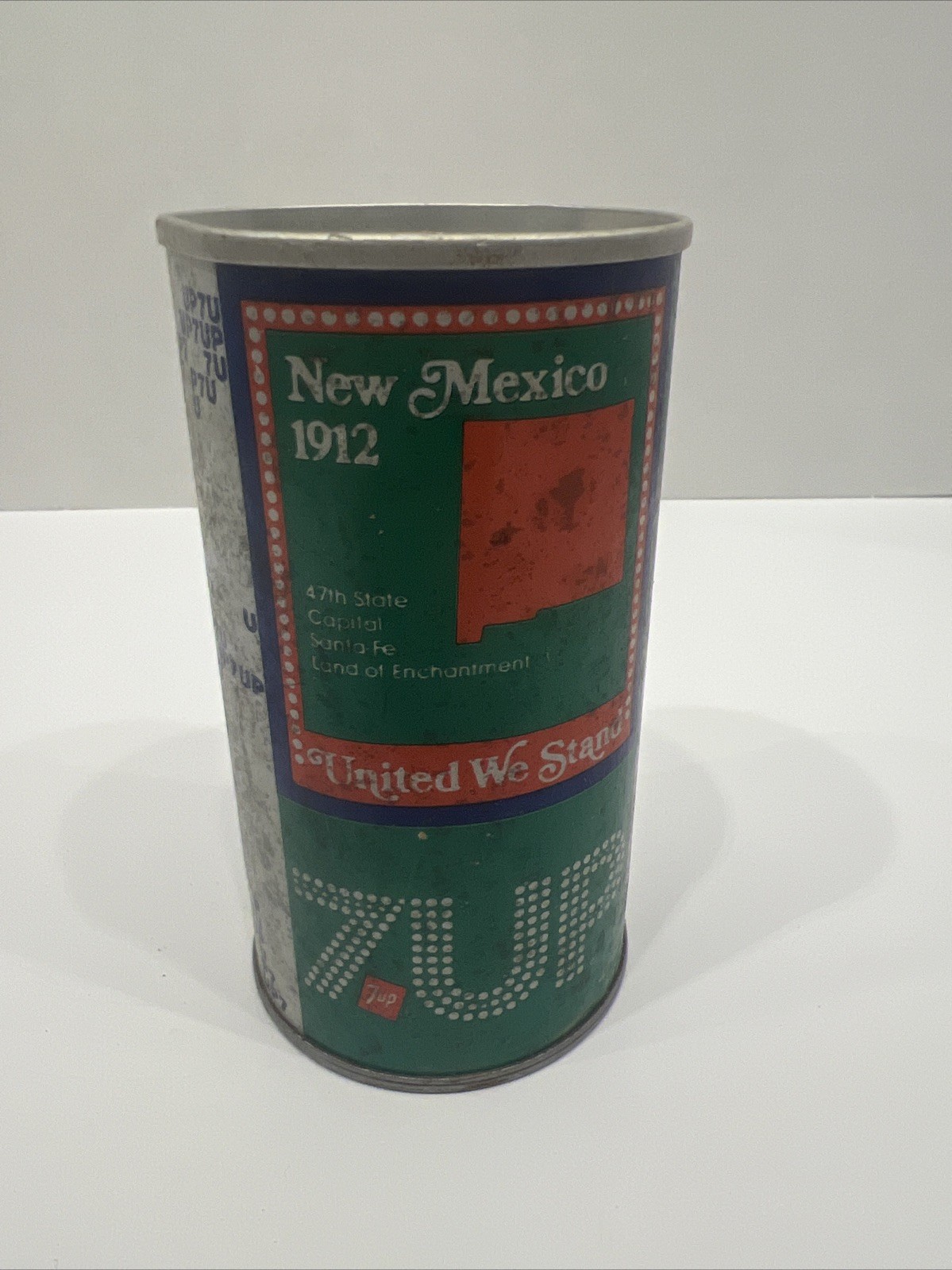 7 UP  United We Stand Montana Commemorative Straight Steel Soda Can.
