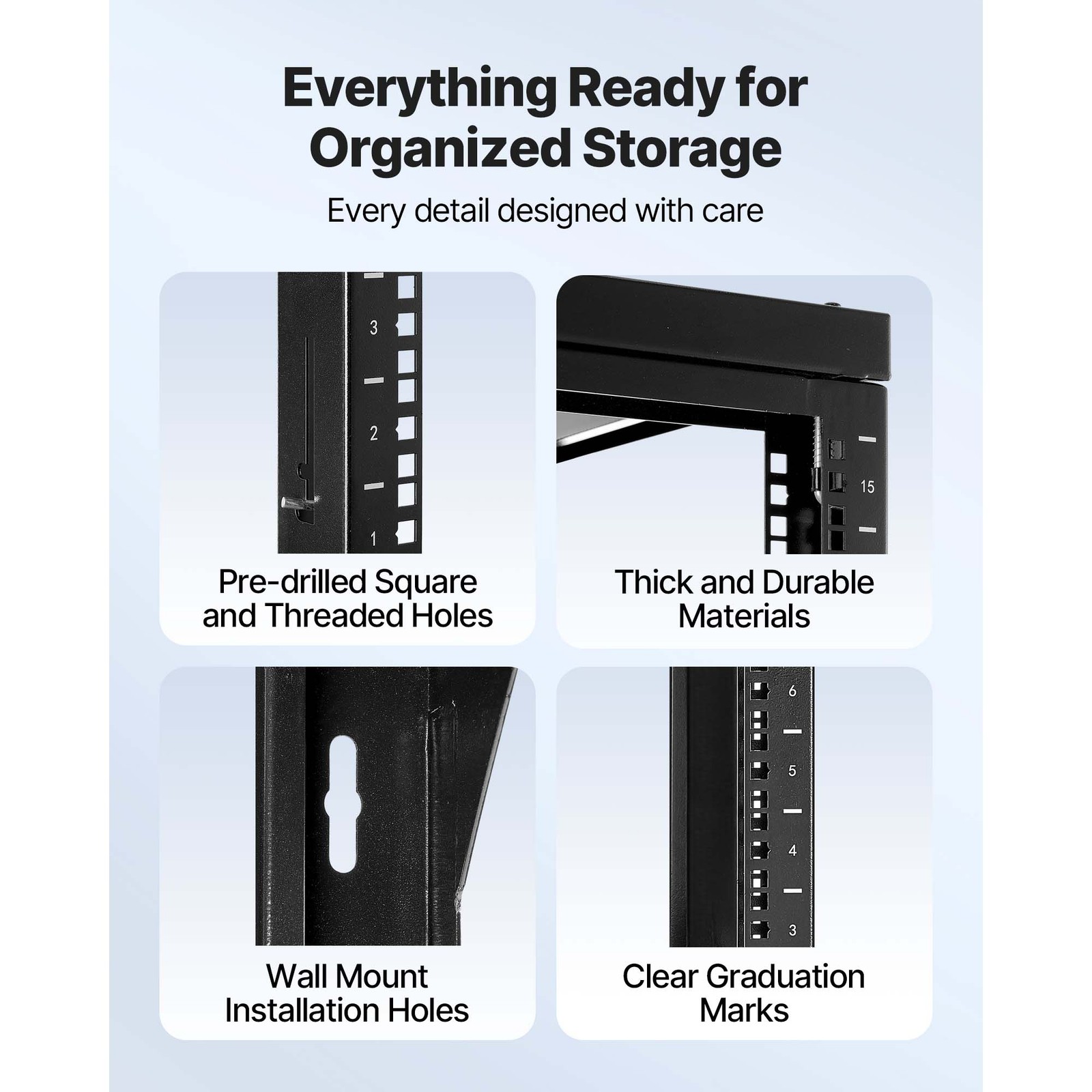 Uimoso 15U Wall-Mounted Open Frame Network Rack, 150 lbs Capacity, 180° Rotation