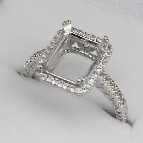 Sterling Silver Semi Mount Ring Setting Emerald Oct 10x8mm Art Deco Style