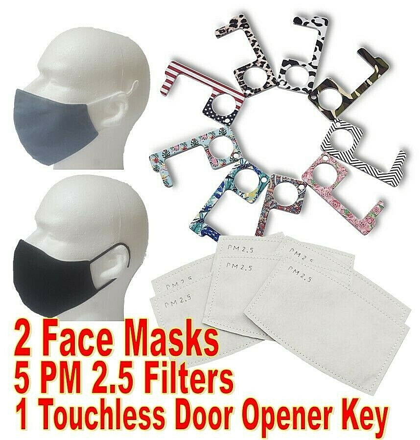 Reusable Face Mask / Touchless Antimicrobial Opener Key / 5 PM 2.5 Filters