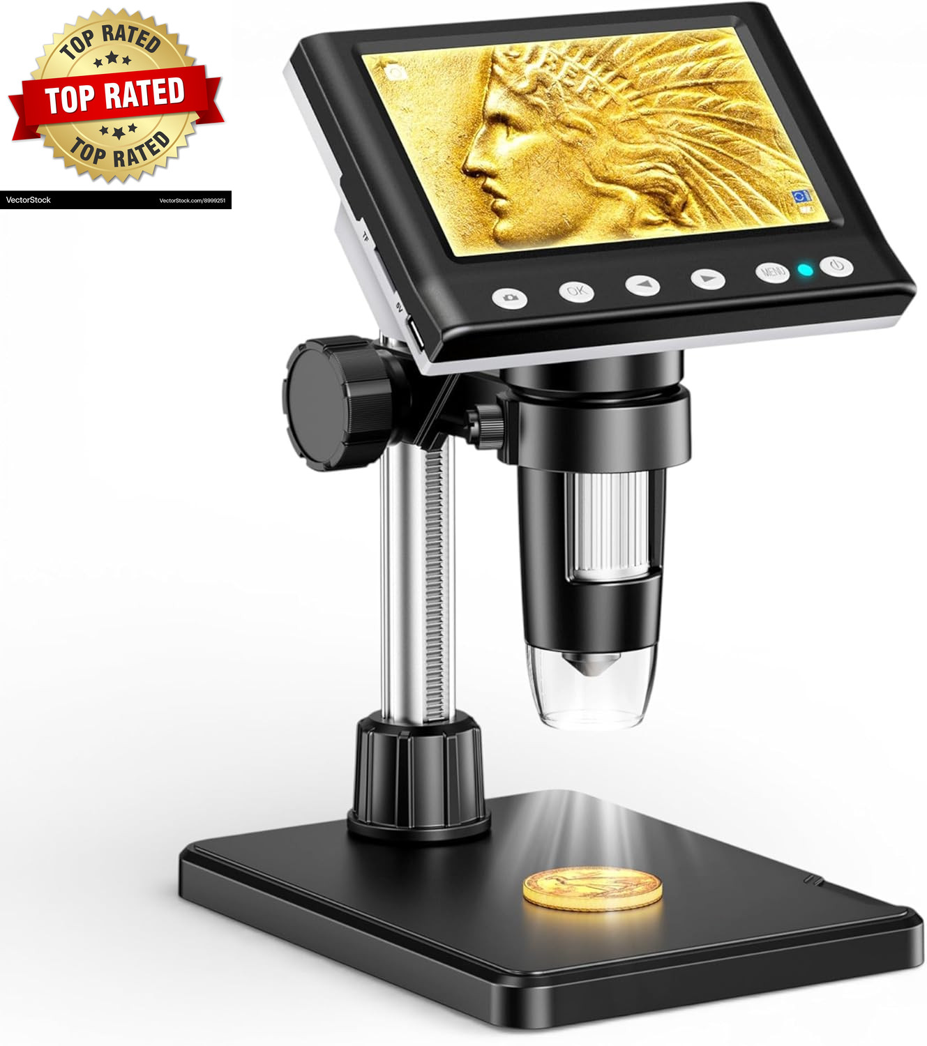 4.3 Inch LCD Digital Coin Microscope, 1000X USB Magnifier with 8 Adjustable LED