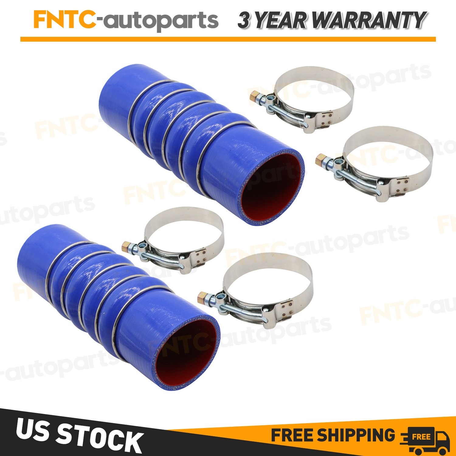 2PCS For PACCAR Peterbilt Kenworth Silicone Coolant Hose With Clamps - F50-6308